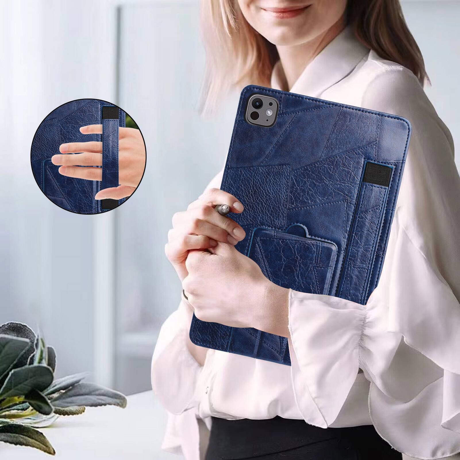 Alt View 1. Dteck - Leather Texture Case for Apple iPad Air (M4) 13" 2026, Shockproof Cover with Multi-Angle Stand and Secure Hand Strap - Blue.