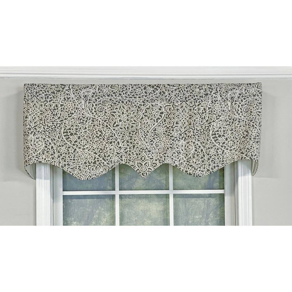 Front. RLF Home - RLF Home Stella Paisley Regal Valance Pewter Gray. 3" Rod Pocket 50" x 17" - Pewter gray.