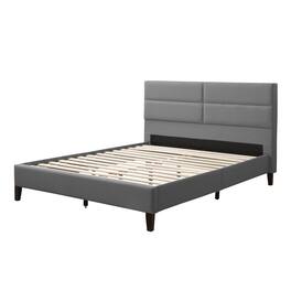 CorLiving - Emerson Light Grey Upholstered King Platform Bed Frame with Rectangle Tufted Headboard and Slats - Light Gray