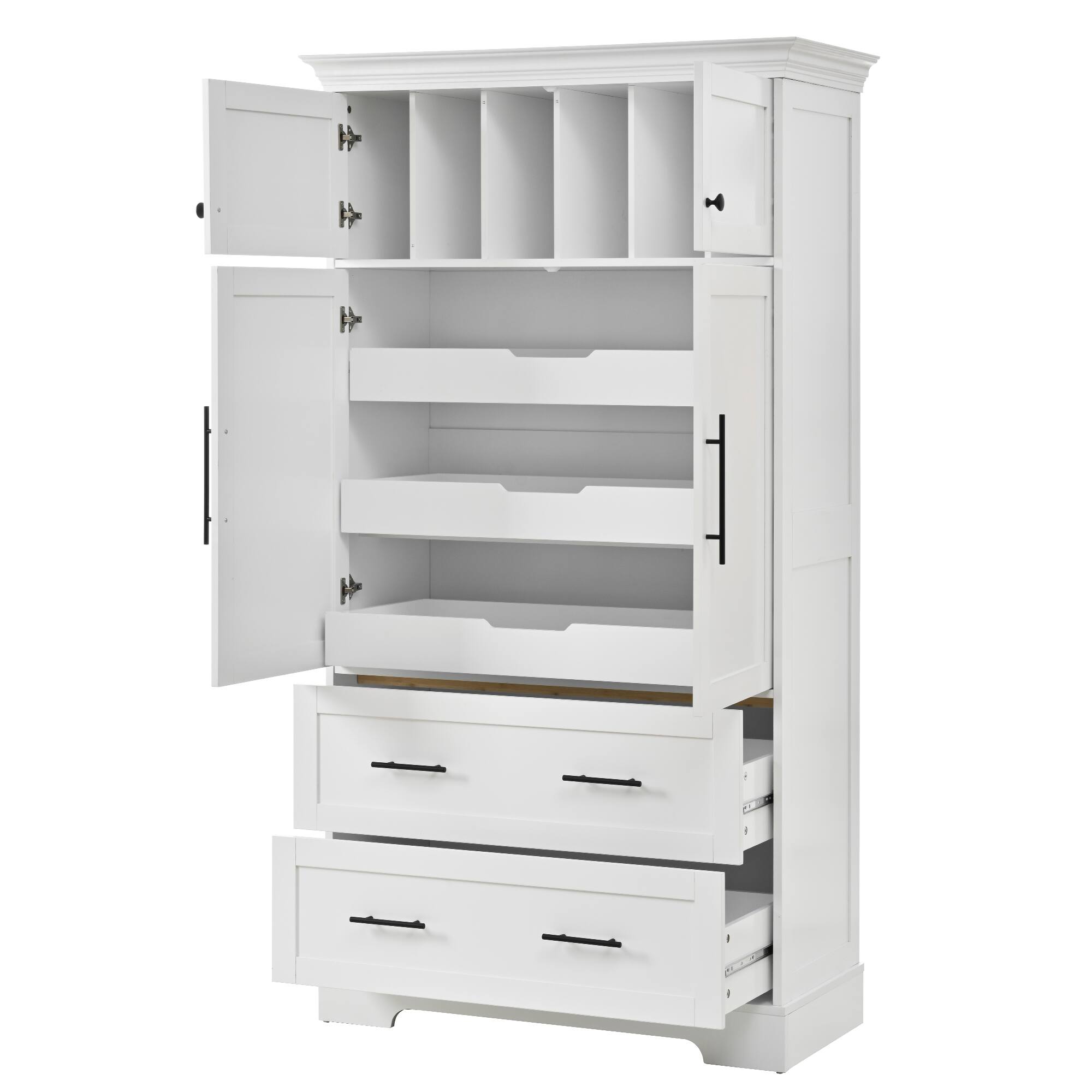 Alt View 6. Forest'nSky - 72.6" Farmhouse Kitchen Pantry, 40" Wide with Pull-Out Trays & Cake Pan Storage Organizer, White - White.