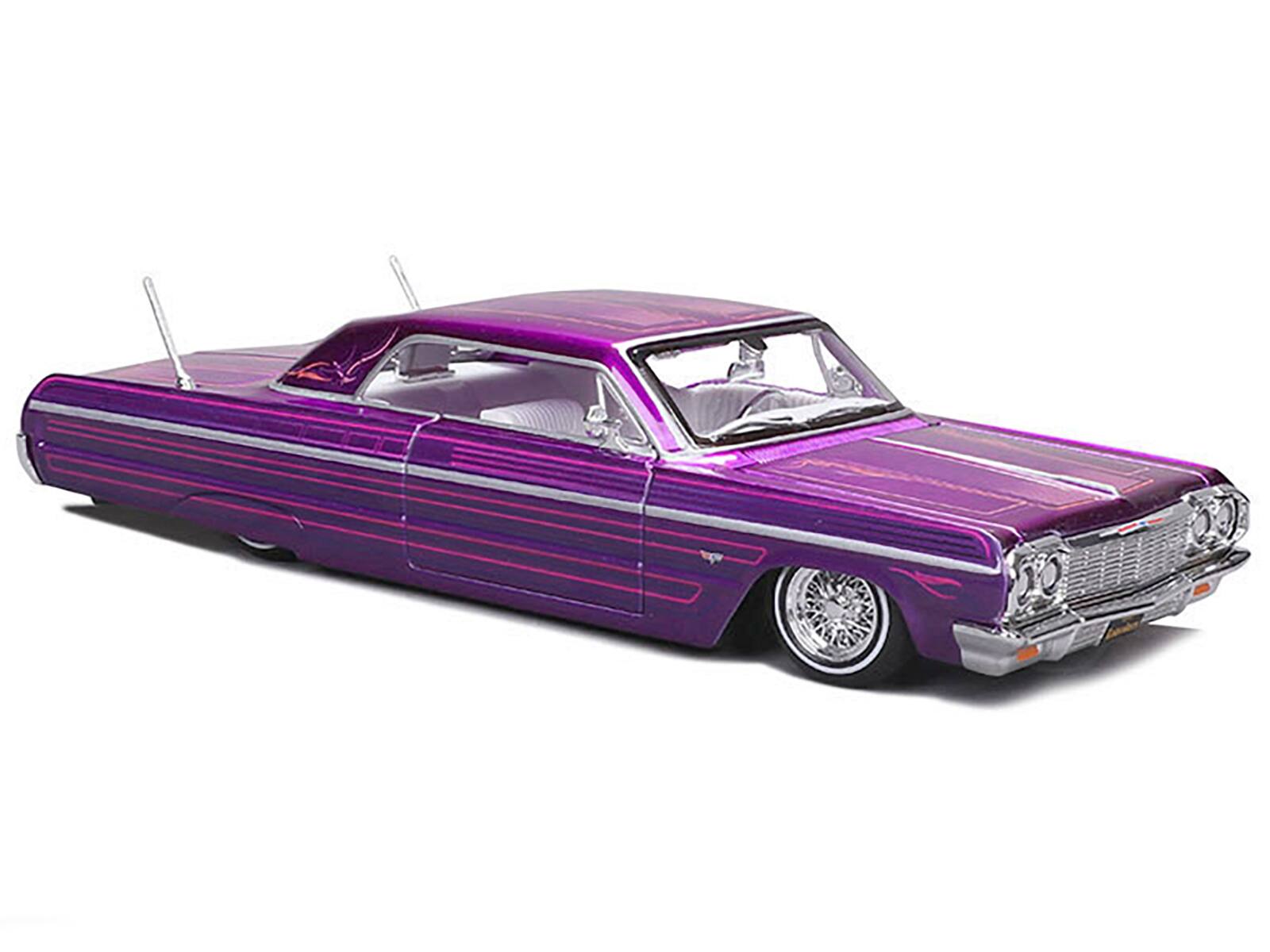 Alt View 4. Maisto - 1964 Chevrolet Impala SS Lowrider Candy Purple with Graphics and White Interior "Lowriders" 1/26 Model Car by Maisto.