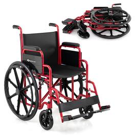 GOPLUS - Lightweight Folding Wheelchair for Adults with Swing-Away Footrest & Desk Arm - Red+Black
