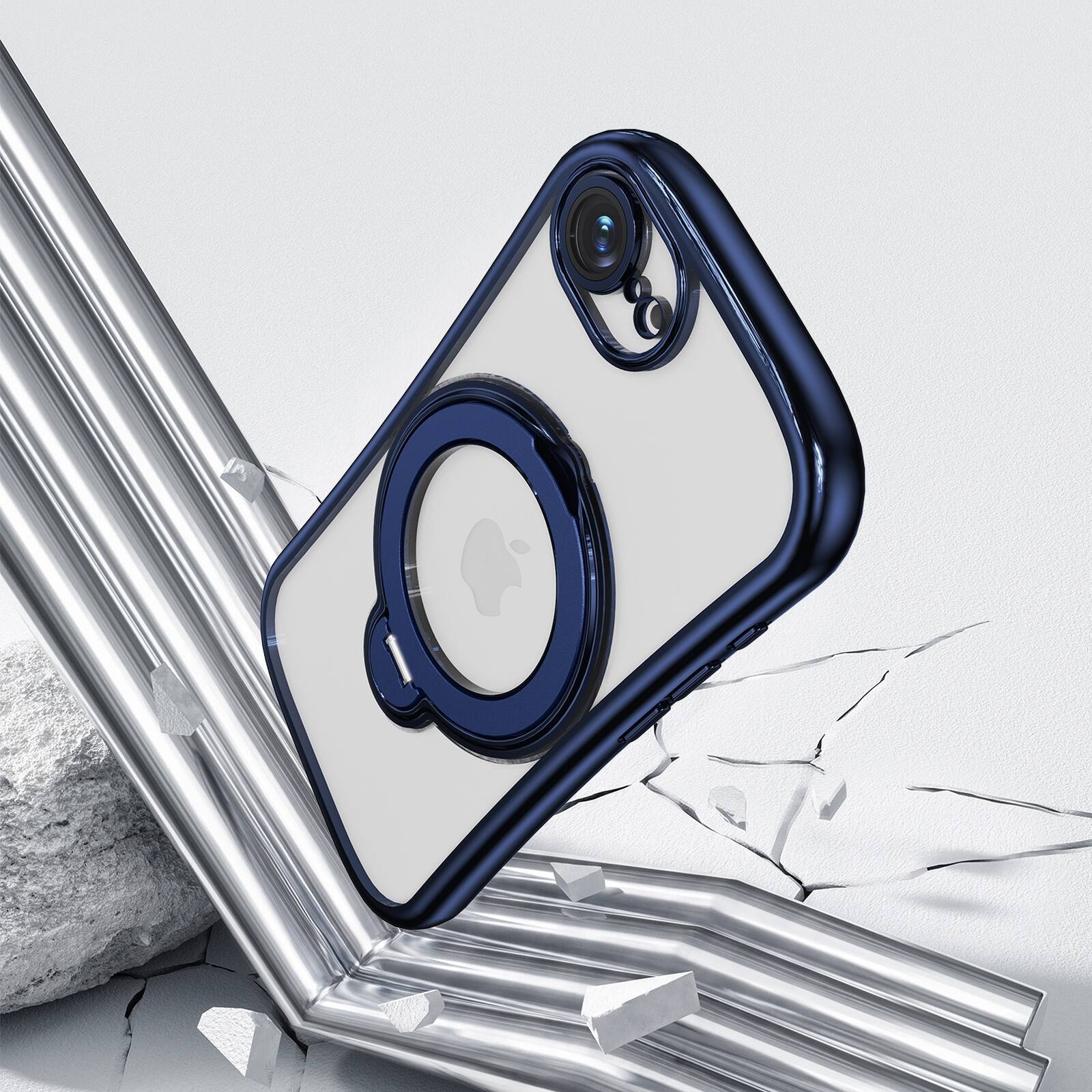 Alt View 2. Dteck - Magnetic Case for Apple iPhone 17e with 360 Ring Stand and Strap, Shockproof TPU Phone Cover Built-in Lens Protector - Blue.