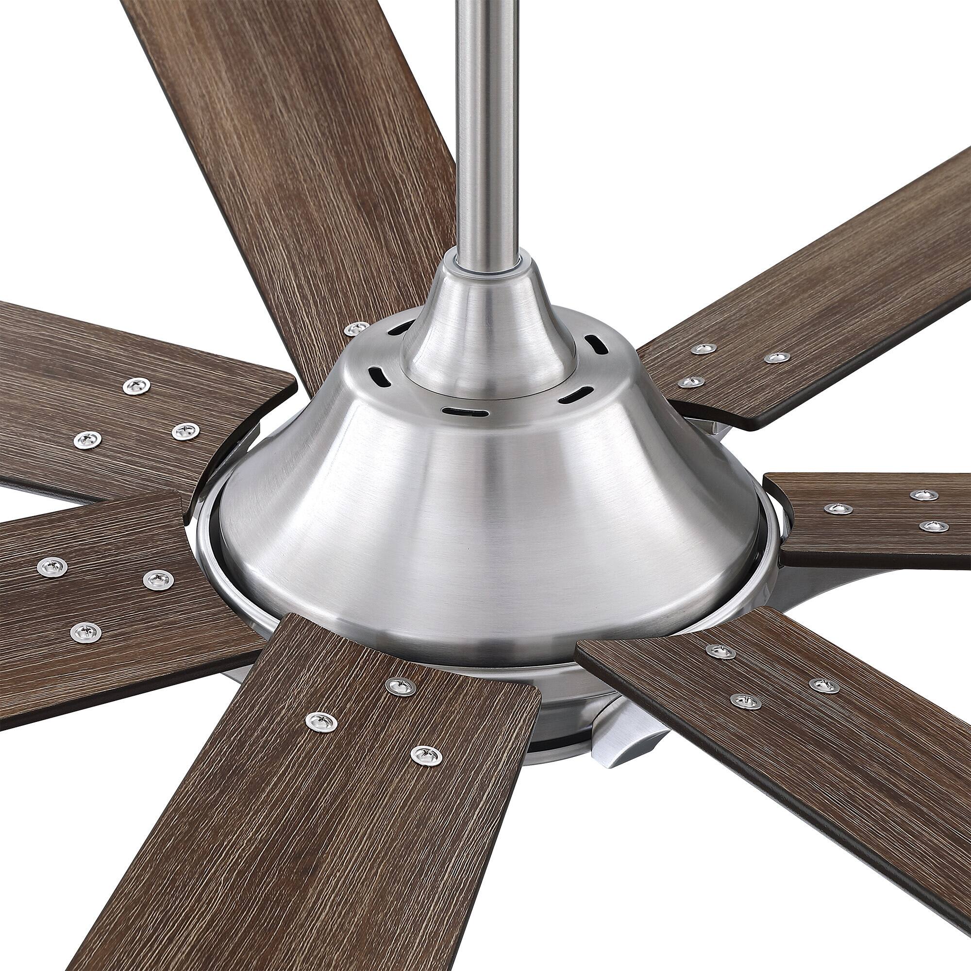 Alt View 4. Parrot Uncle - 72" Farmhouse Oak Wooden 7-Blade Reversible Windmill Ceiling Fan without Light - Brushed Nickel.