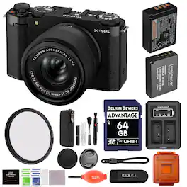 Fujifilm - X-M5 Mirrorless Camera w/ XC 15-45mm f/3.5-5.6 Lens (Black) w/ NP-W126S Battery, Dually Charger, & Accessories