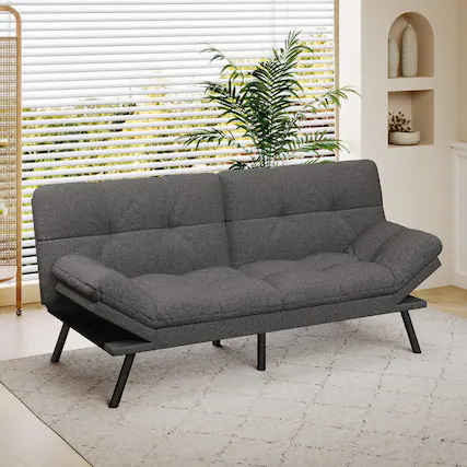 Front. Vipbear - Vipbear Futon Sofa Bed, 71" Convertible Memory Foam Grey Couch with Adjustable Backrest and Armrest, for Offices - Light Gray.