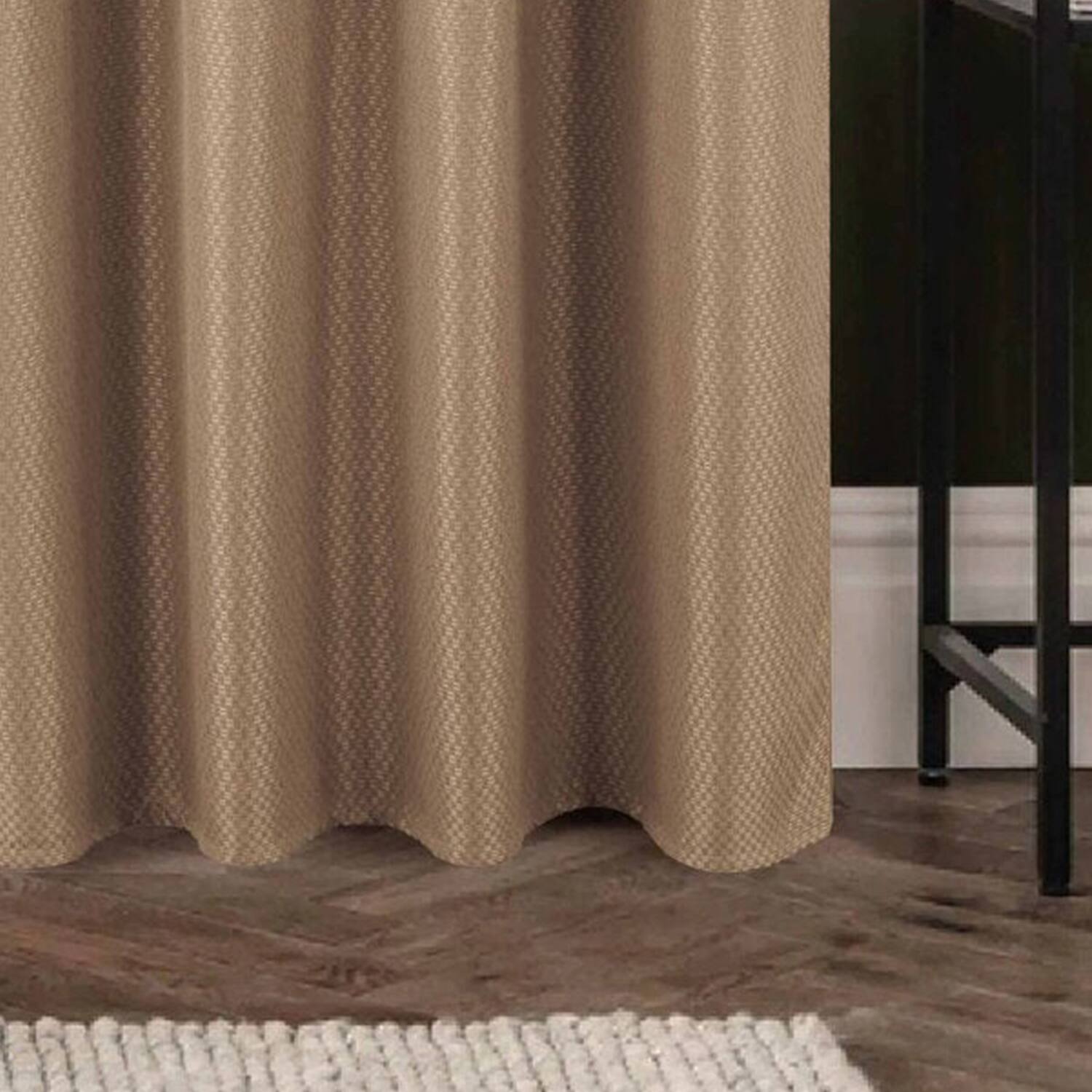 Alt View 2. Olivia Gray - Olivia Gray 100% Polyester 250 GSM Basket Weave Ian Luxury Jacquard Blackout Grommet Curtain Panel 54" x 90" Taupe - Taupe.