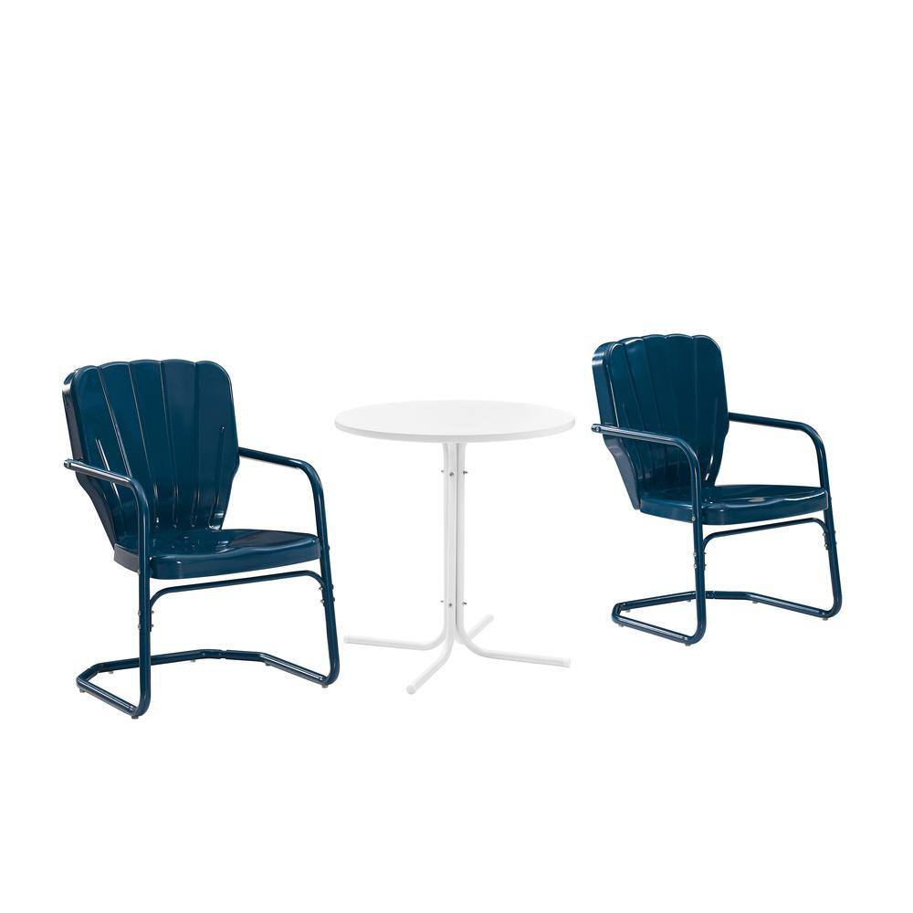 Alt View 8. Crosley Furniture - Ridgeland 3Pc Retro Outdoor Bistro Set - Bistro Table & 2 Chairs - Navy Gloss.