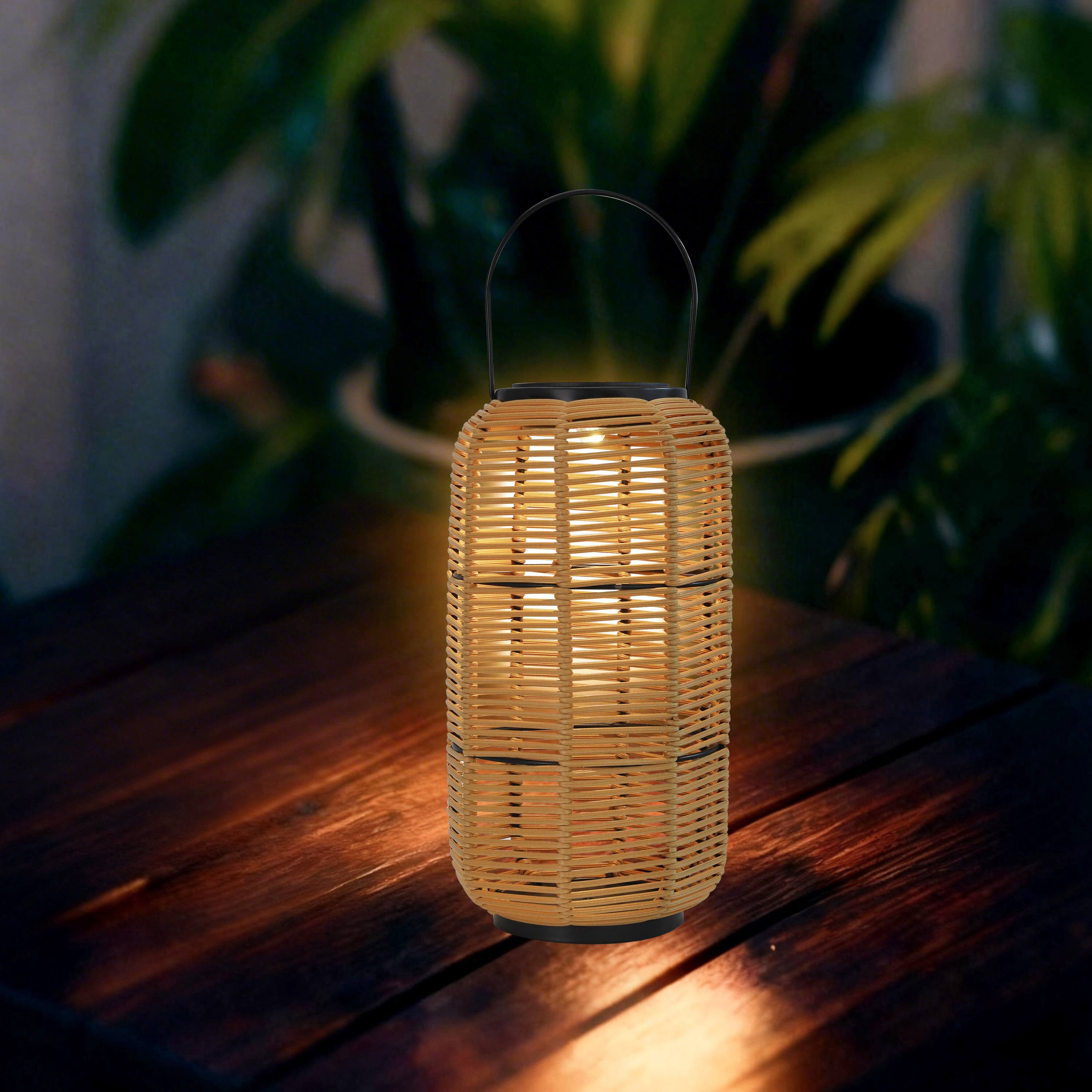 Angle. Techko - Outdoor Solar Rattan-Style Medium LED Lantern with Handle.