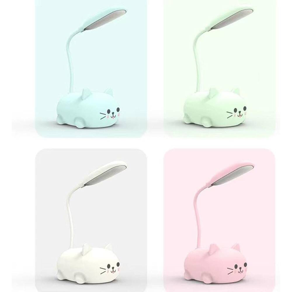 Angle. Schertz - Mini Cat LED Table Lamp, Portable USB Rechargeable Night Light for Kids Room - White.