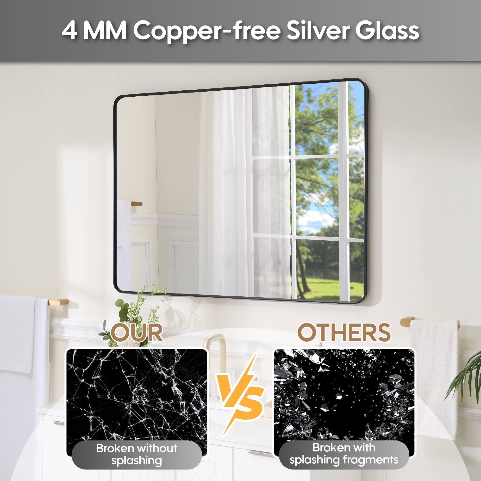 4 MM Copper-free Silver Glass

OUR
Broken without splashing

VS

OTHERS
Broken with splashing fragments