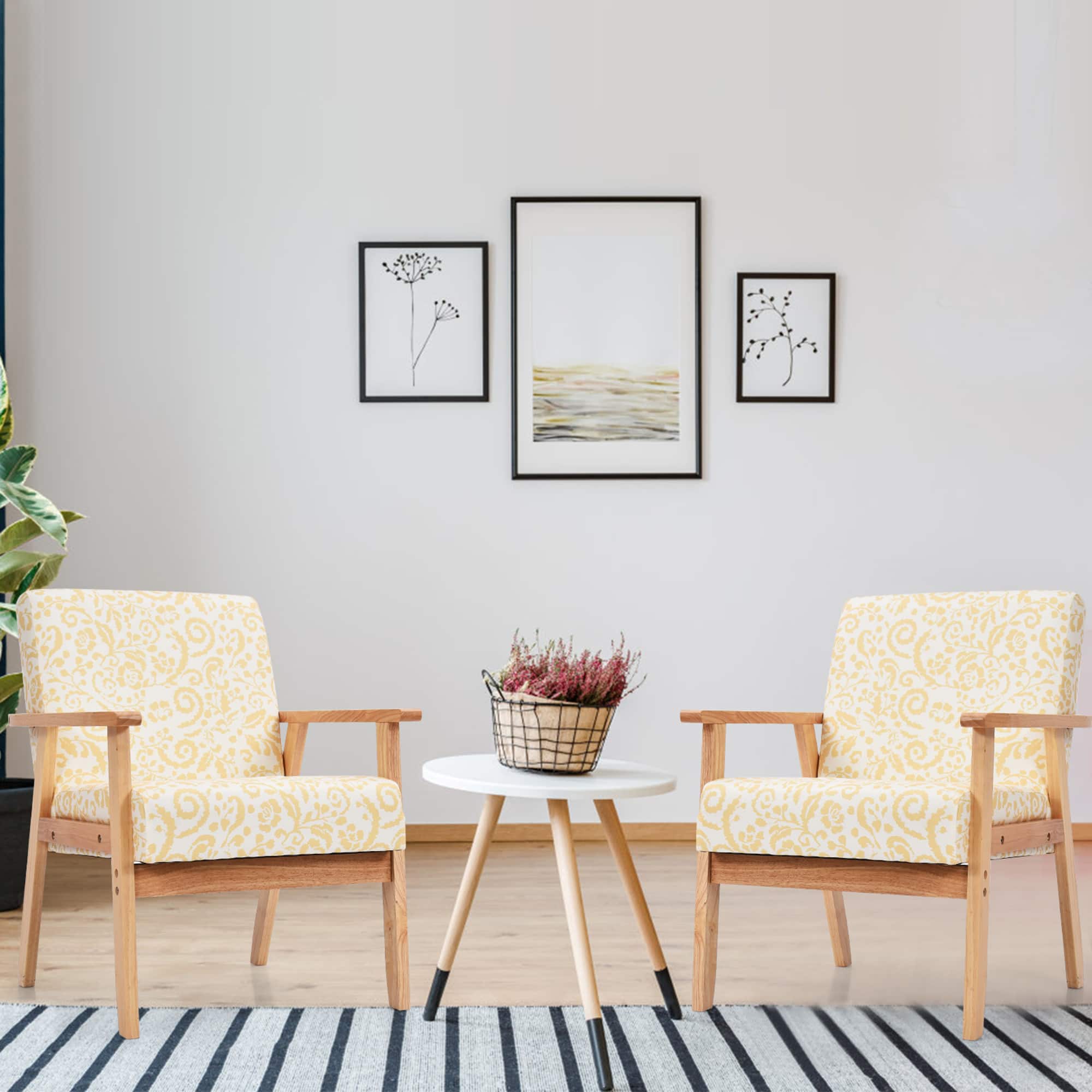 Alt View 11. Costway - Accent Upholstered Home Office Chair with Wooden Frame (Set of 2) - Yellow.