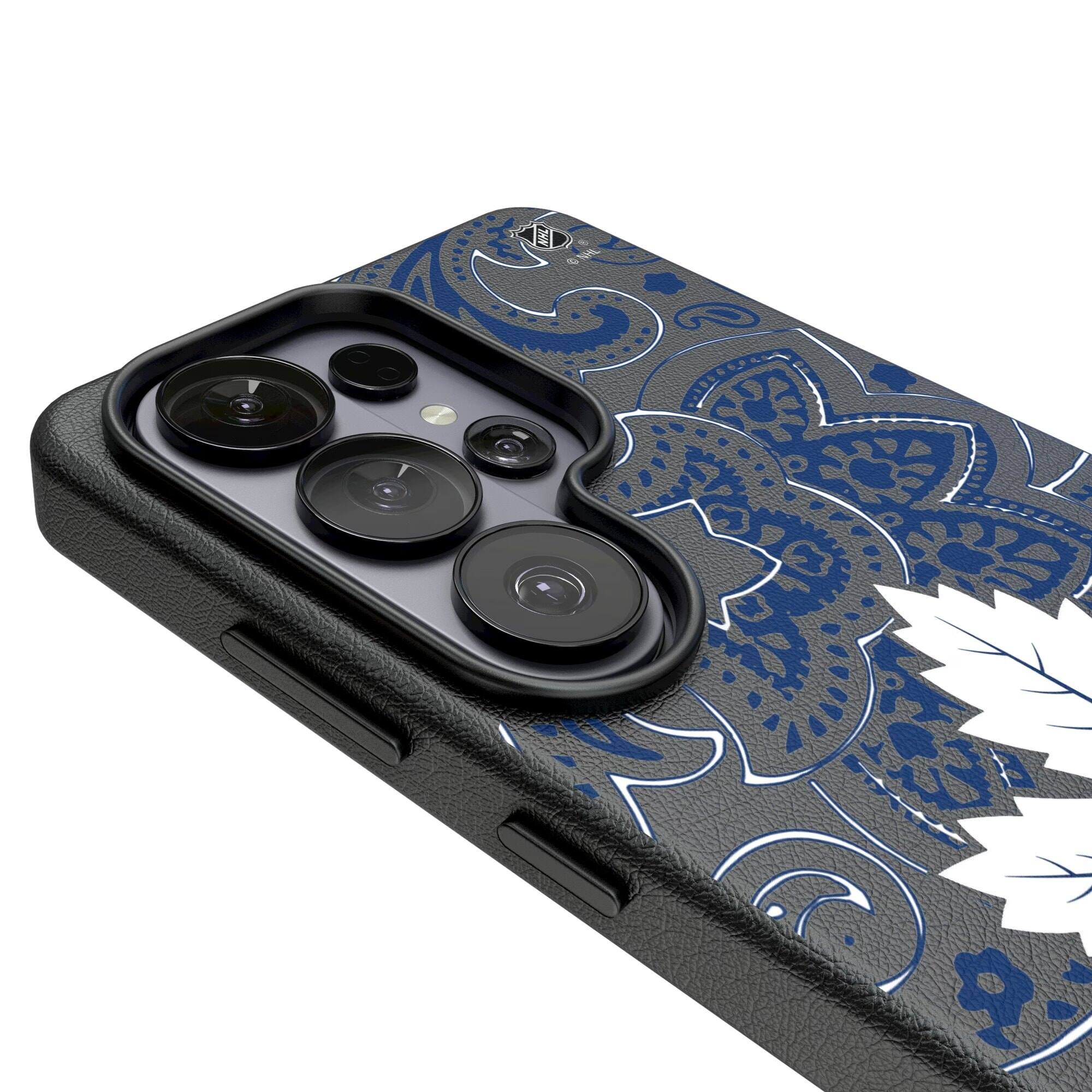 Alt View 2. Keyscaper - Toronto Maple Leafs Paisley Galaxy Magnetic Bump Case - S25 - Black.