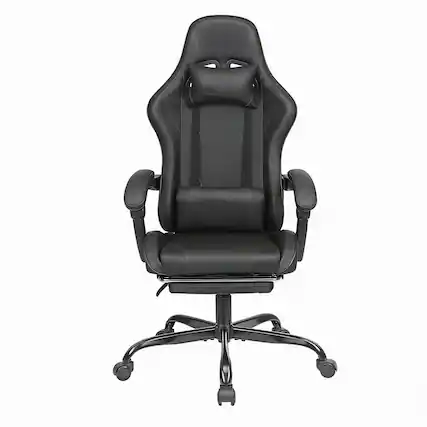 Front. Frangdom - Gaming Chair Linkage Armrest Footrest 90-135° Recline PU - Black 20"D x 19.3"W x 53"H.