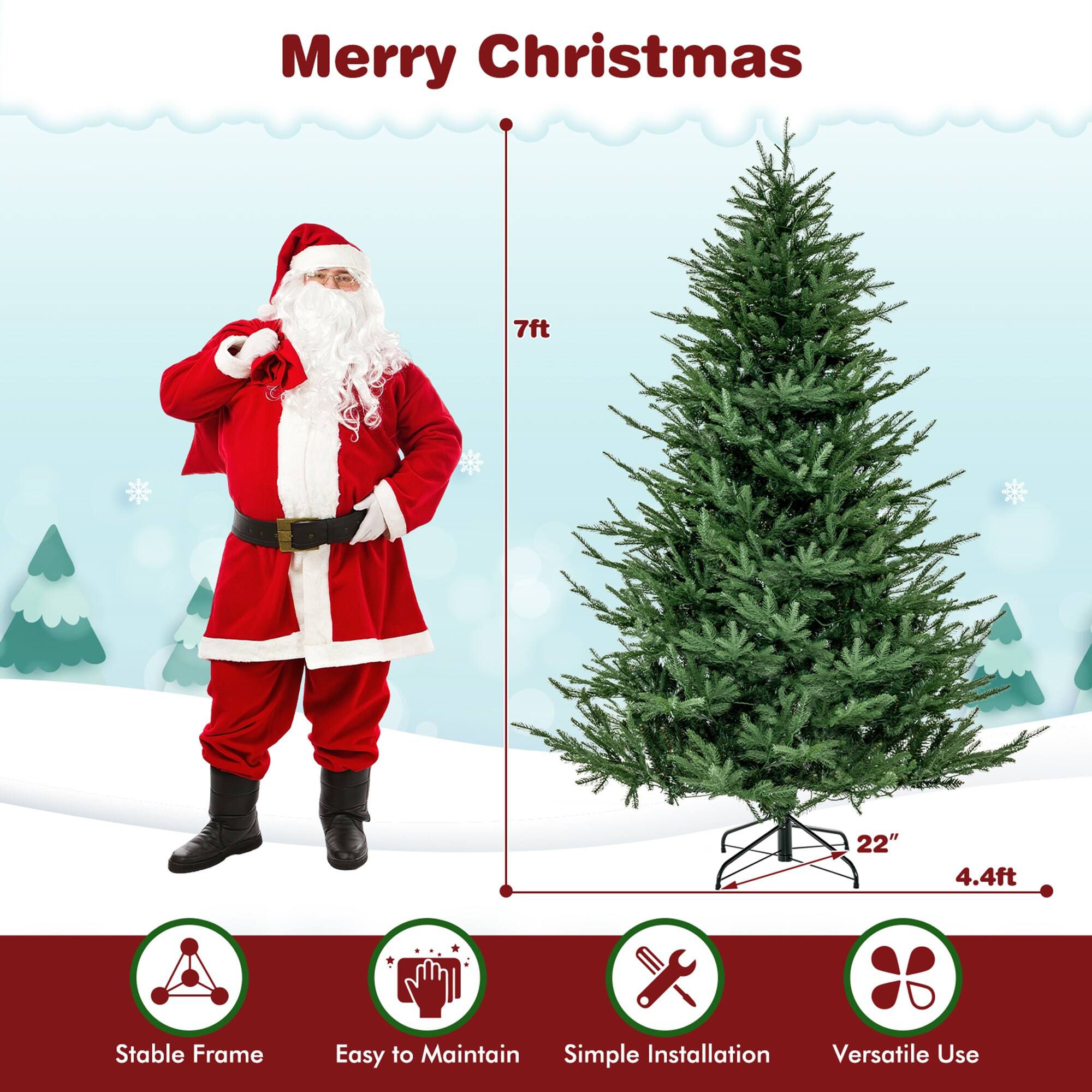 Merry Christmas 7ft 22" 4.4ft Stable Frame Easy to Maintain Simple Installation Versatile Use
