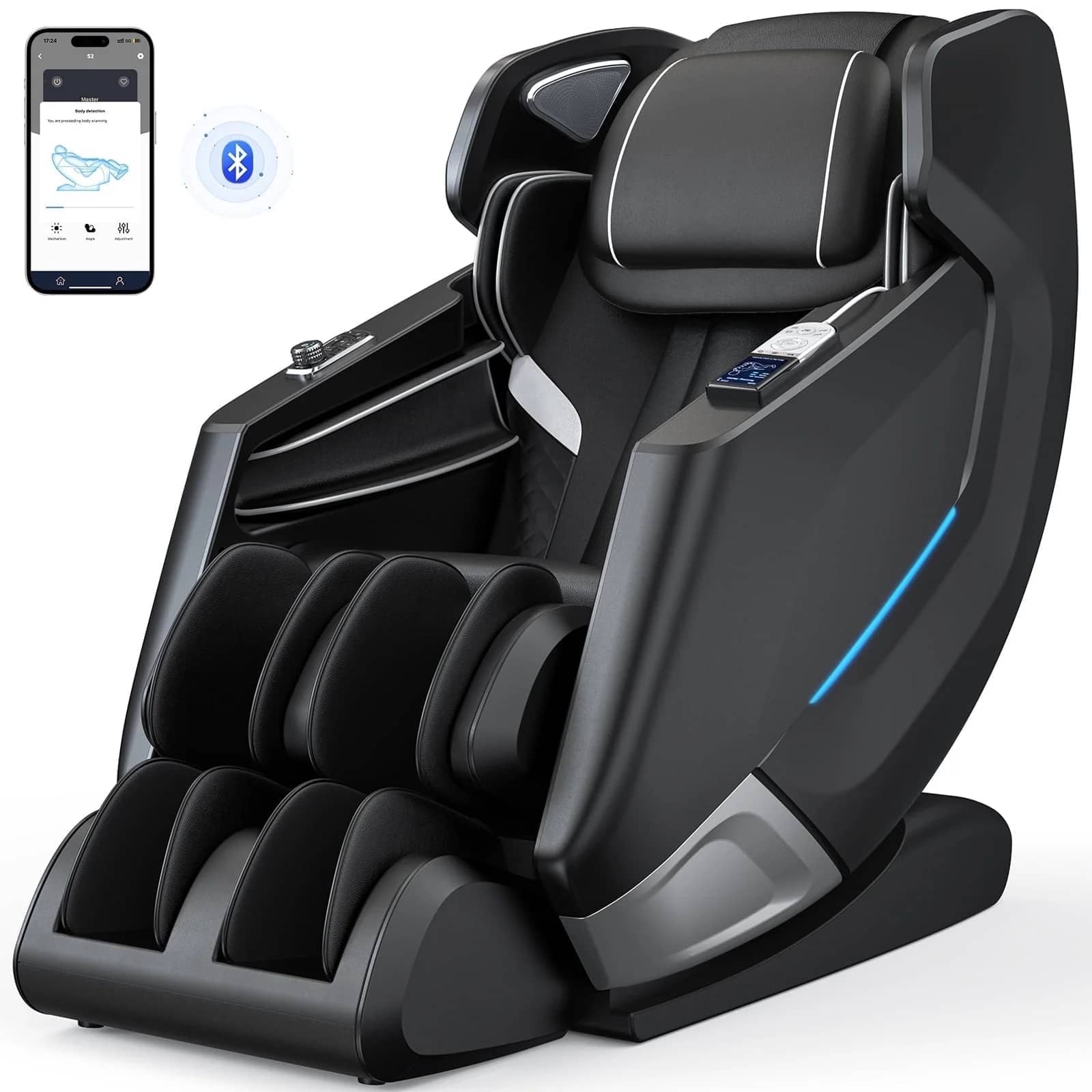 Koligey - 4D Massage Chair, Full Body Zero Gravity Recliner with SL Track, APP Control, Bluetooth,and Electric Calfrest Extension - Black