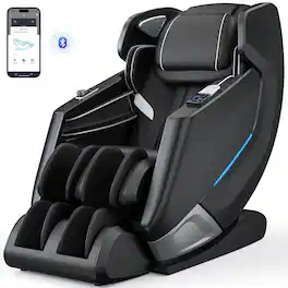 Koligey - 4D Massage Chair, Full Body Zero Gravity Recliner with SL Track, APP Control, Bluetooth,and Electric Calfrest Extension - Black