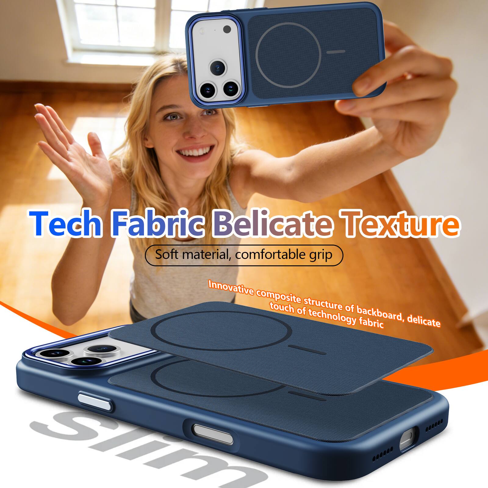 Tech Fabric Delicate Texture  
Soft material, comfortable grip  
Innovative composite structure of backboard, delicate touch of technology fabric