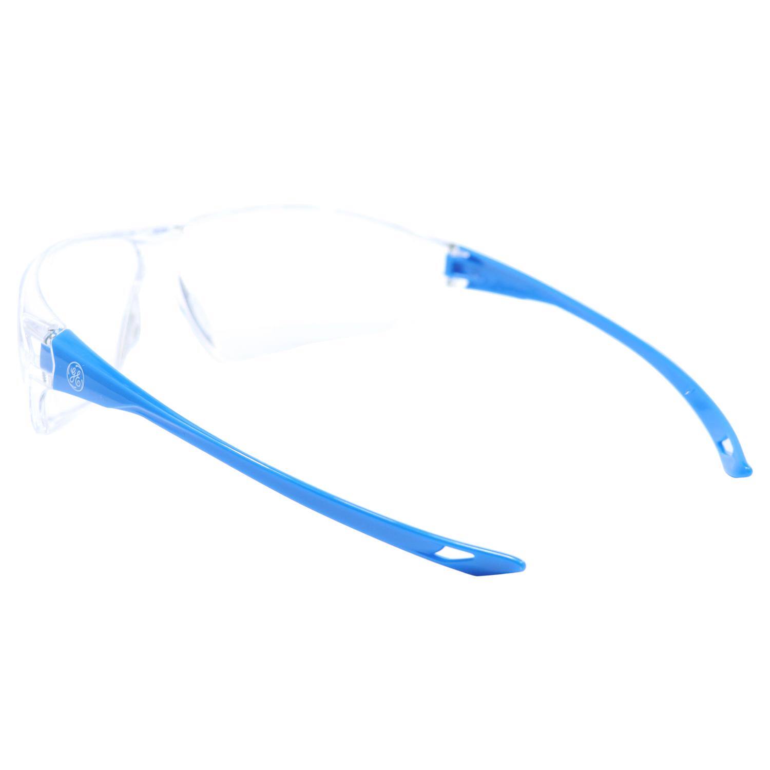 Left. General Electric - General Electric 03 Series Anti-Fog Impact-Resistant Safety Glasses Clear Lens Blue Frame 1 pk - Blue.