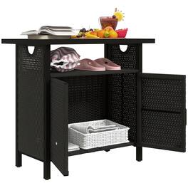 Outsunny - Outdoor Pool Towel Storage Cabinet Organizer, Outdoor Bar Table with Shelf and Cabinet, Pool Towel Holder Pool Valet - Espresso