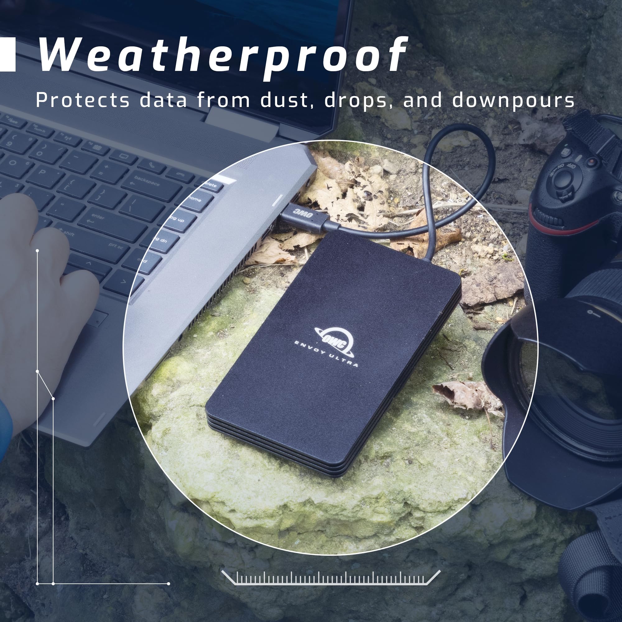Weatherproof  
Protects data from dust, drops, and downpours  

ENVOY OWC ULTRA