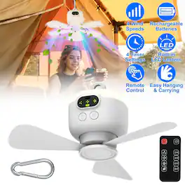 Loheer - 8000mAh Rechargeable Camping Fan with LED Lantern Portable Tent Fan with Remote 4 Speeds