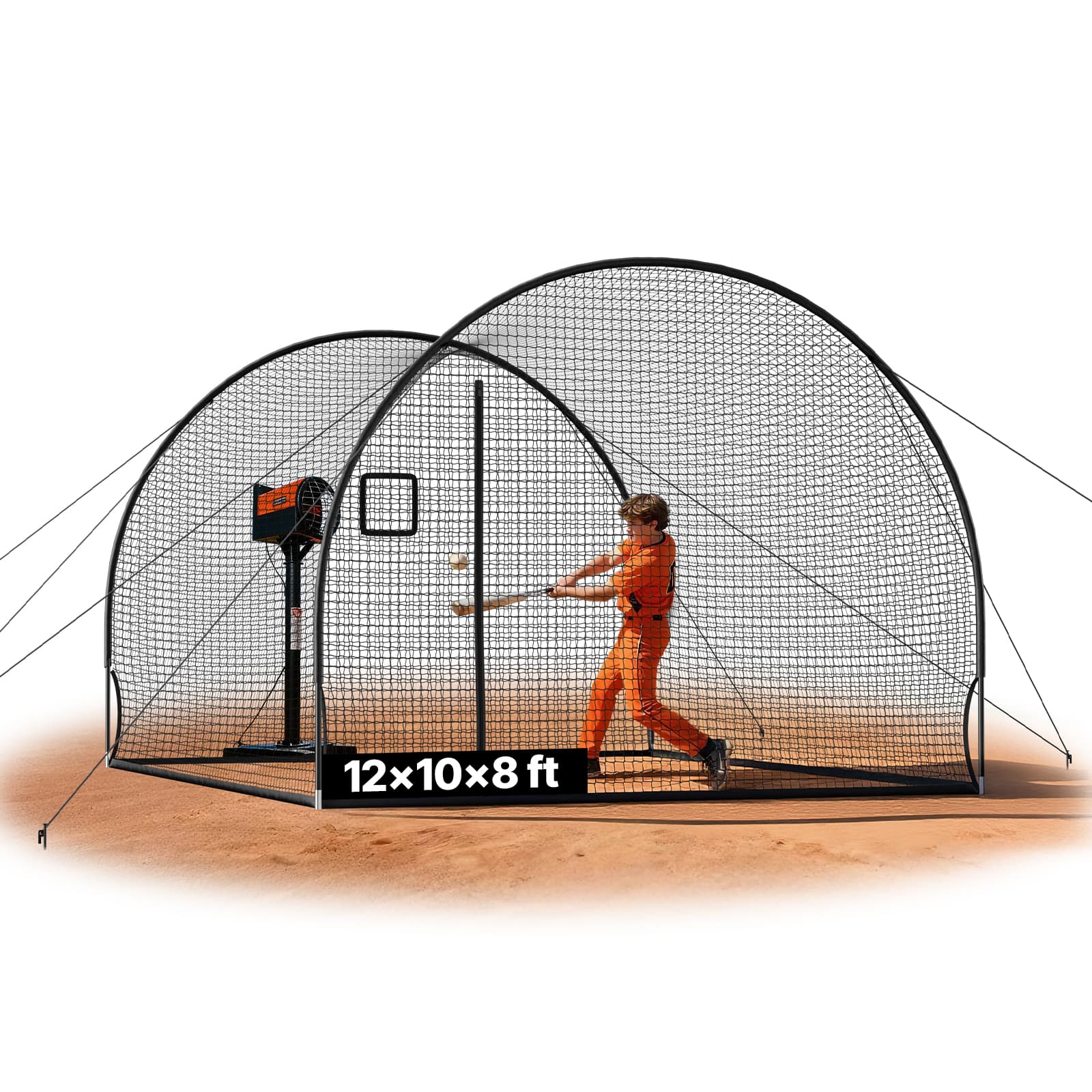 Front. VEVOR - Baseball Batting Cage, 12.0x10.2x7.6 FT Freestanding Portable Batting Cage, Hitting Cages with 4-Ply Knotless Polyester - Black.
