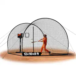 VEVOR - Baseball Batting Cage, 12.0x10.2x7.6 FT Freestanding Portable Batting Cage, Hitting Cages with 4-Ply Knotless Polyester - Black