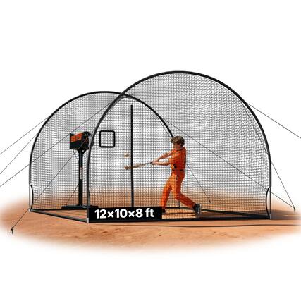 Front. VEVOR - Baseball Batting Cage, 12.0x10.2x7.6 FT Freestanding Portable Batting Cage, Hitting Cages with 4-Ply Knotless Polyester - Black.