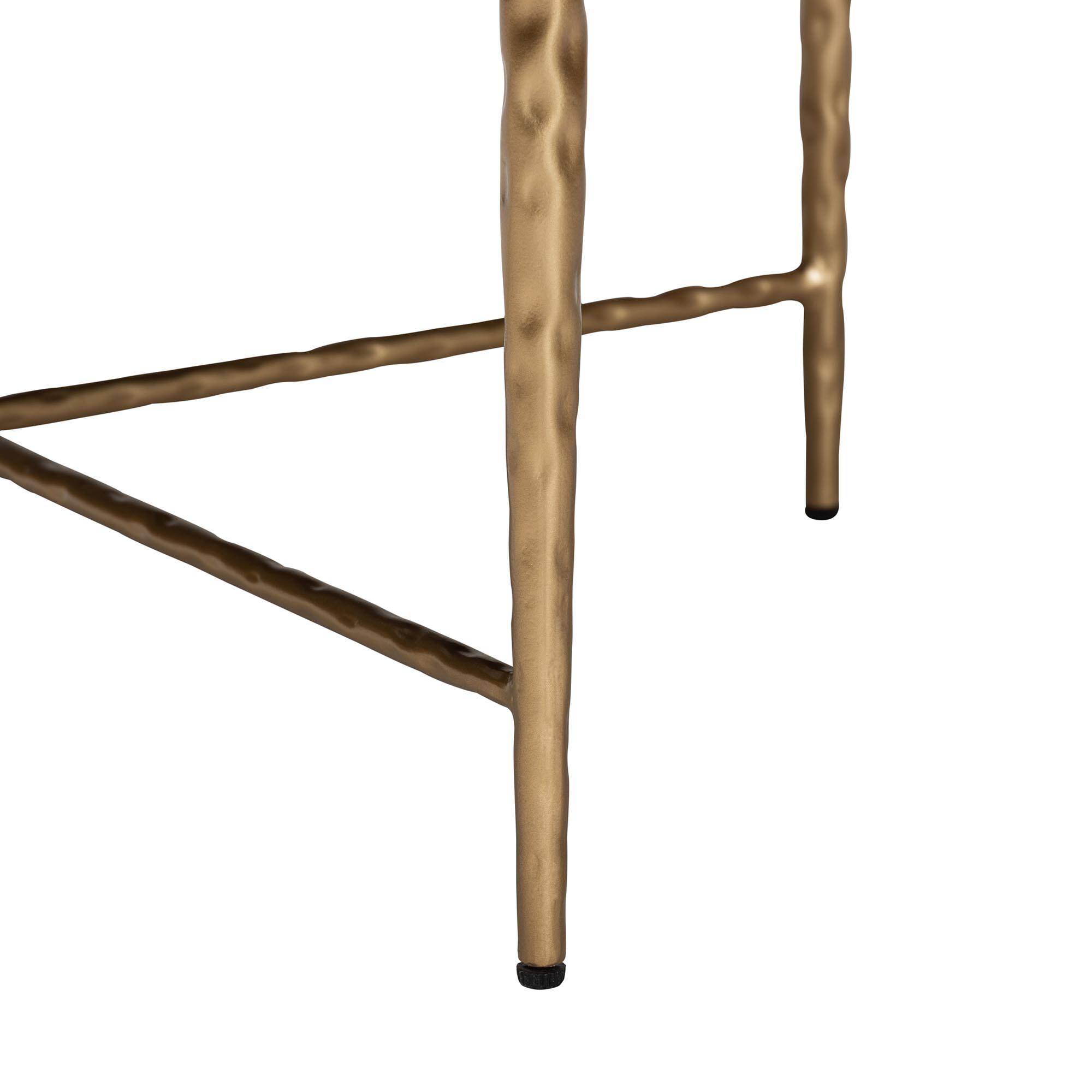 Back. Baxton Studio - Fumiye Cocktail Ottoman - Modern Rustic Accent Stool with Hand-Forged Metal Frame and Upholstered Seat, Round 30" - Ivory/Gold.