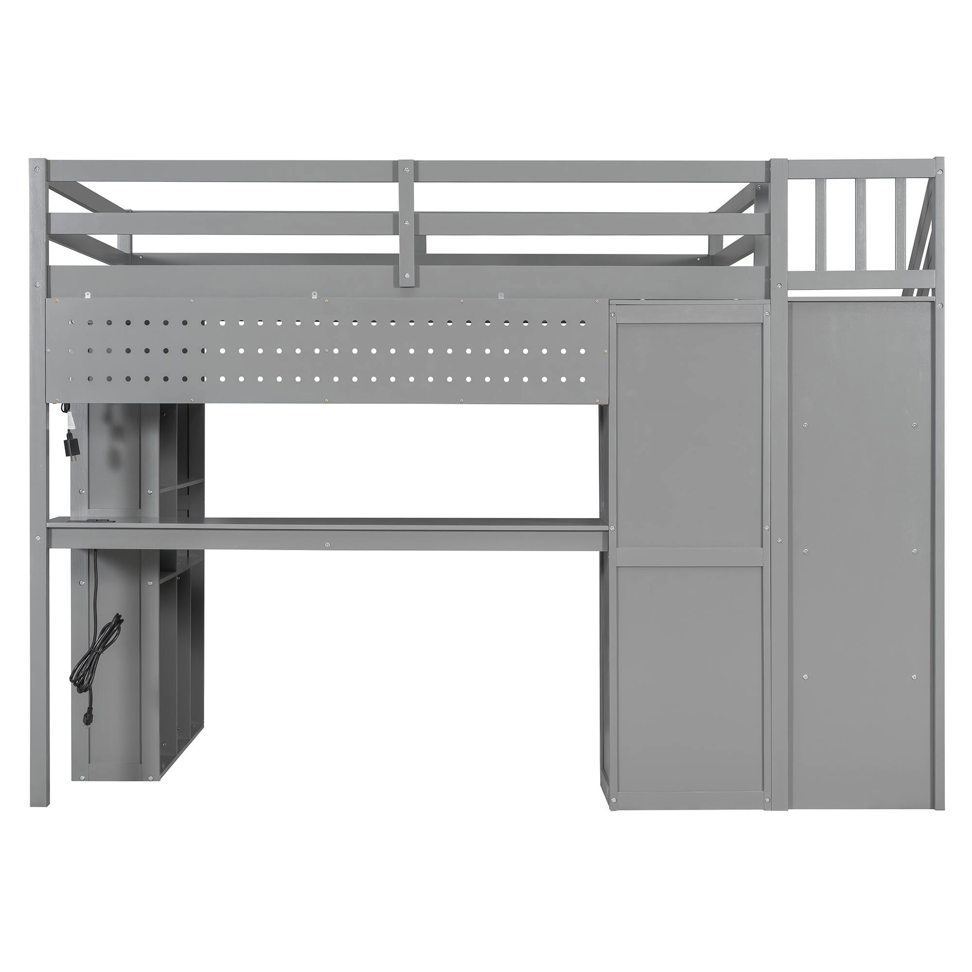 Alt View 6. Anysun - Full Loft Bed Frame with Built-In Wardrobe, Study Desk, Storage Shelves & Lights, Space-Saving Design for Bedroom - Gray.