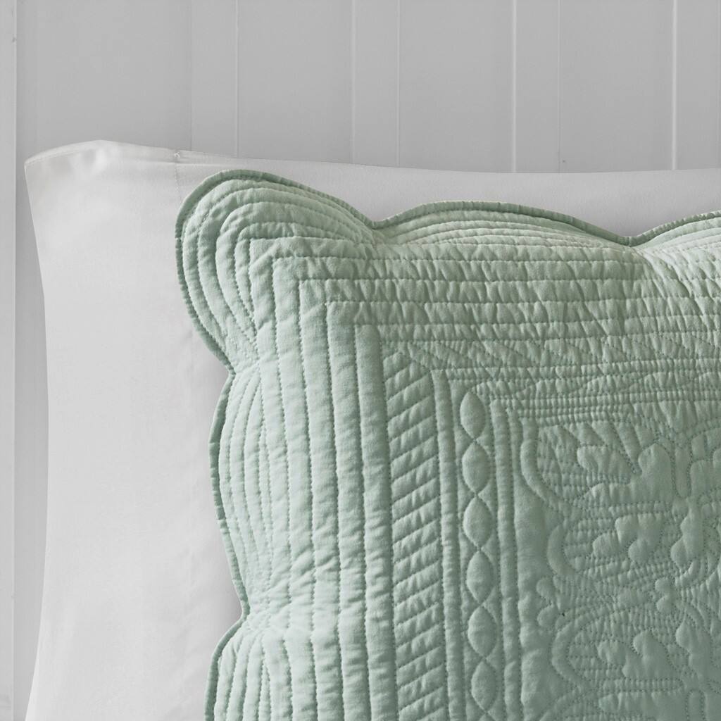 Alt View 3. Gracie Mills - Gracie Mills Salvatore 3-Piece Reversible Country-Inspired Scalloped Edge Quilt Set - Seafoam.