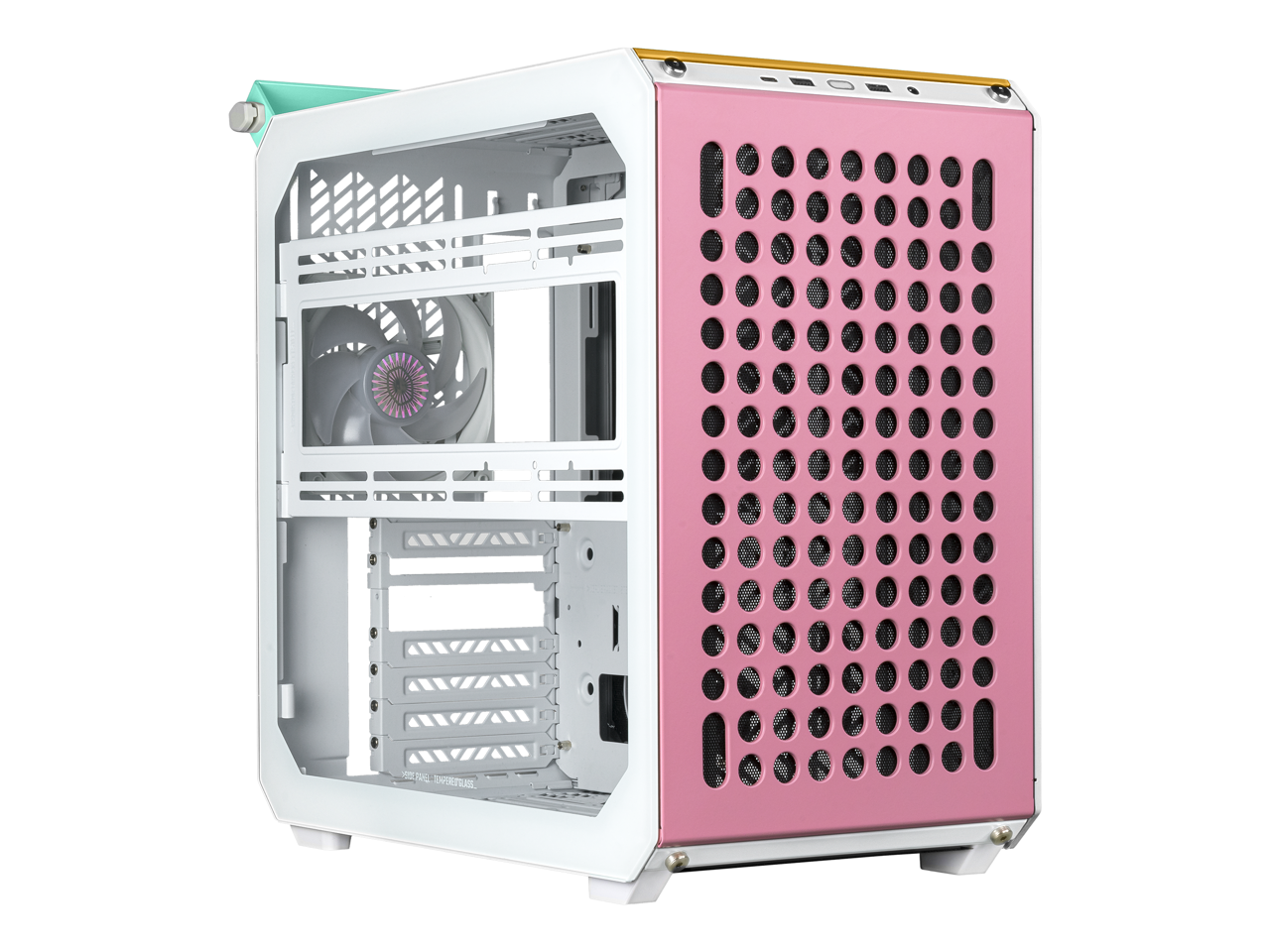 Alt View 4. Cooler Master - Cooler Master QUBE 500 Macaron ATX Gaming Case, Mint/Pink/Cream, Tempered Glass, USB-C, Handle (Q500-DGNN-S00) - Mint.