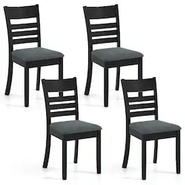 Costway - Wooden Dining Chairs Set of 4 with Rubber Wood Frame, Curved Slatted Backrest - Dark Gray