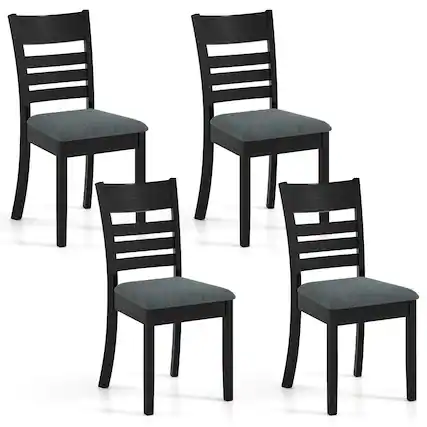 Front. Costway - Costway Wooden Dining Chairs Set of 4 with Rubber Wood Frame, Curved Slatted Backrest - Dark Gray.