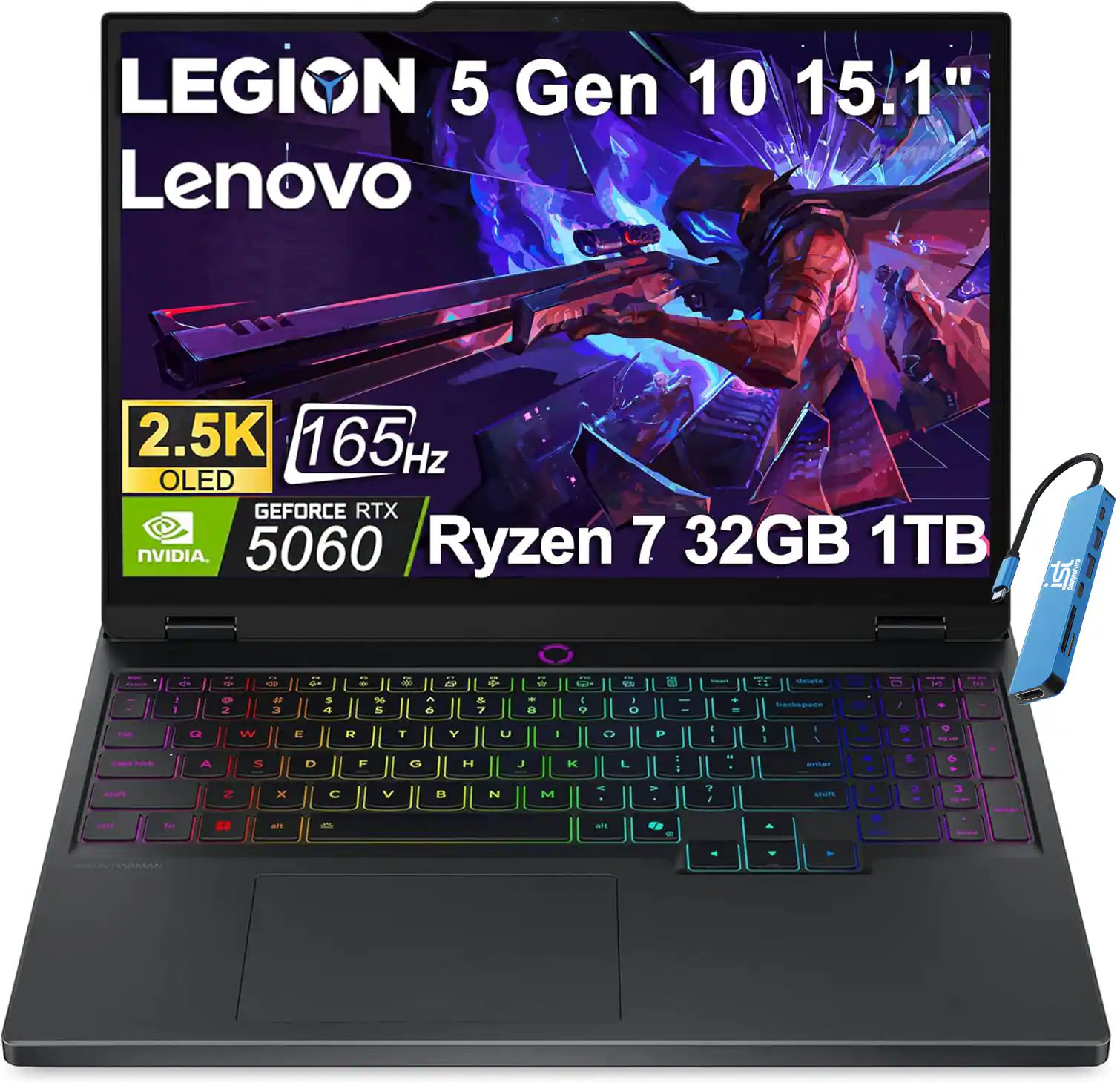 Lenovo - Legion 5 15.1" 2.5K OLED 165Hz Gaming Laptop - AMD Ryzen 7 260 with NVIDIA GeForce RTX 5060 - 32GB Memory - 1TB SSD - Eclipse Black