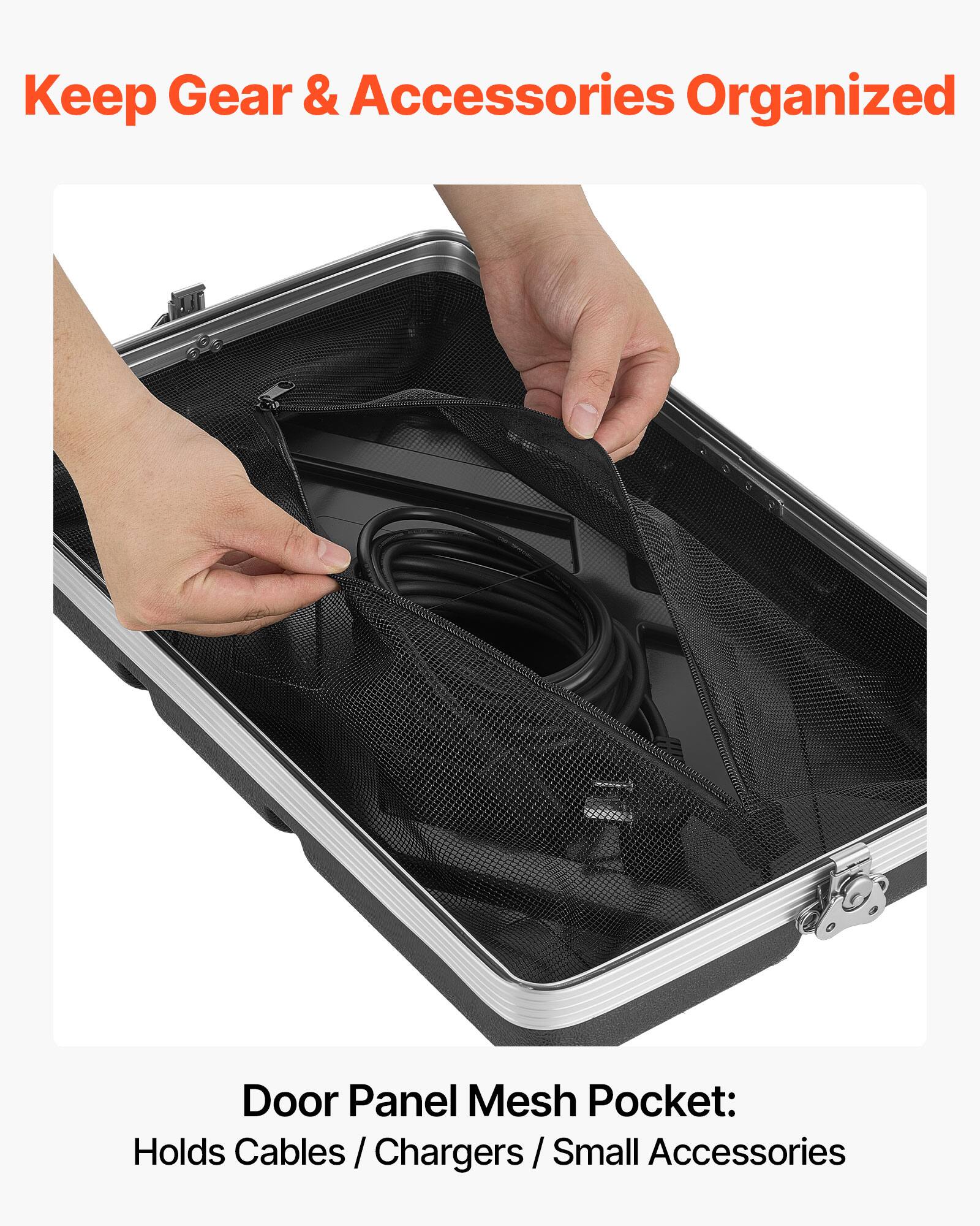 Keep Gear & Accessories Organized

Door Panel Mesh Pocket: Holds Cables / Chargers / Small Accessories