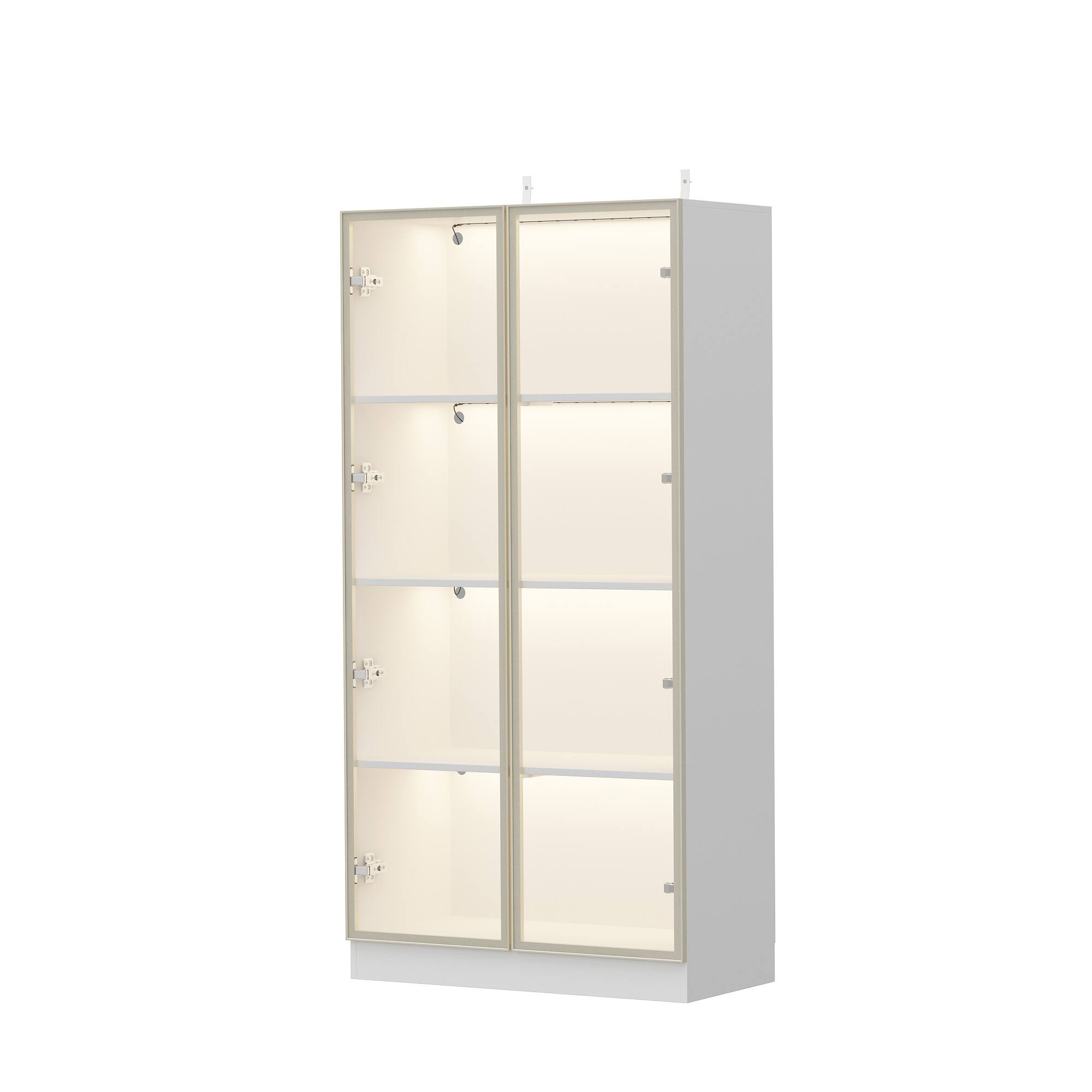 Angle. Famapy - Famapy Display Cabinet with LED Lighting & Aluminum Frame Tempered Glass - Door Multi - Shelf Curio Cabinet - White.