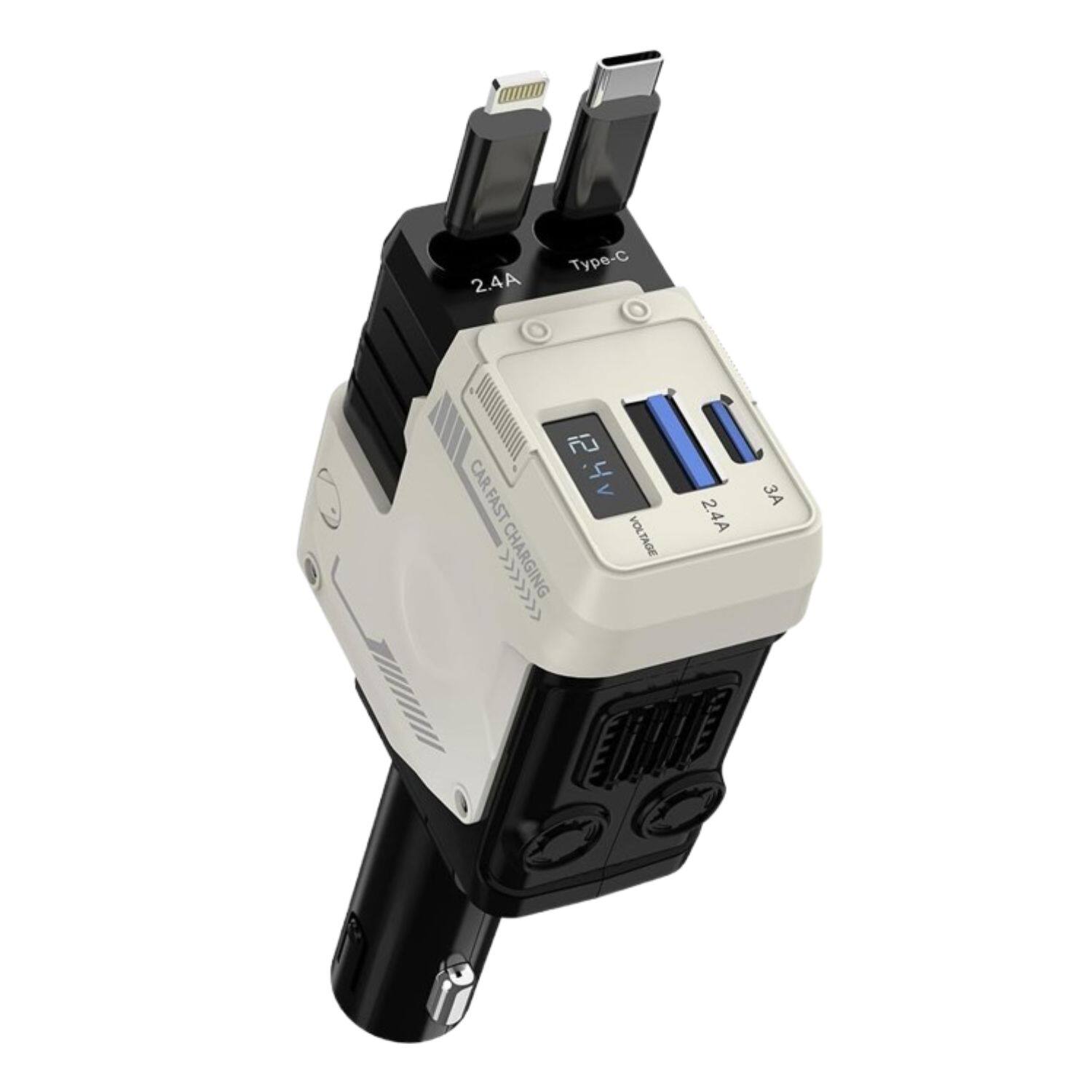 Stock Preferred - 4-Port Super Fast Retractable Car Charger - Black with Chrome Accents