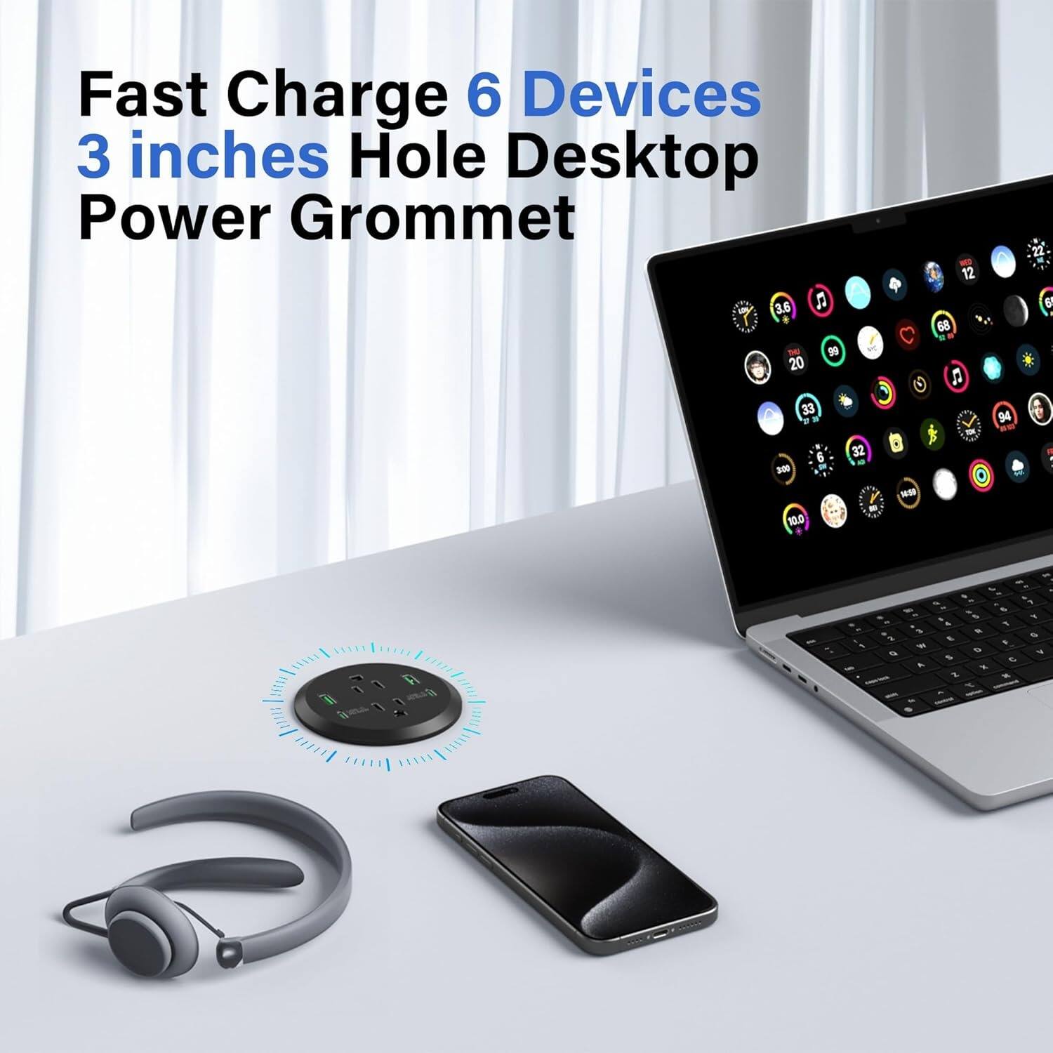 Fast Charge 6 Devices 3 inches Hole Desktop Power Grommet 3.6 9 - 20 33 - 6 32 a0 10.0 . 0  N 12 68 C - O 94 22 6 I t - SLITT Lsr 2 1 A T a  im 1 A : . . 5 - - & & & % . . . e . & , . 5 - . & . F