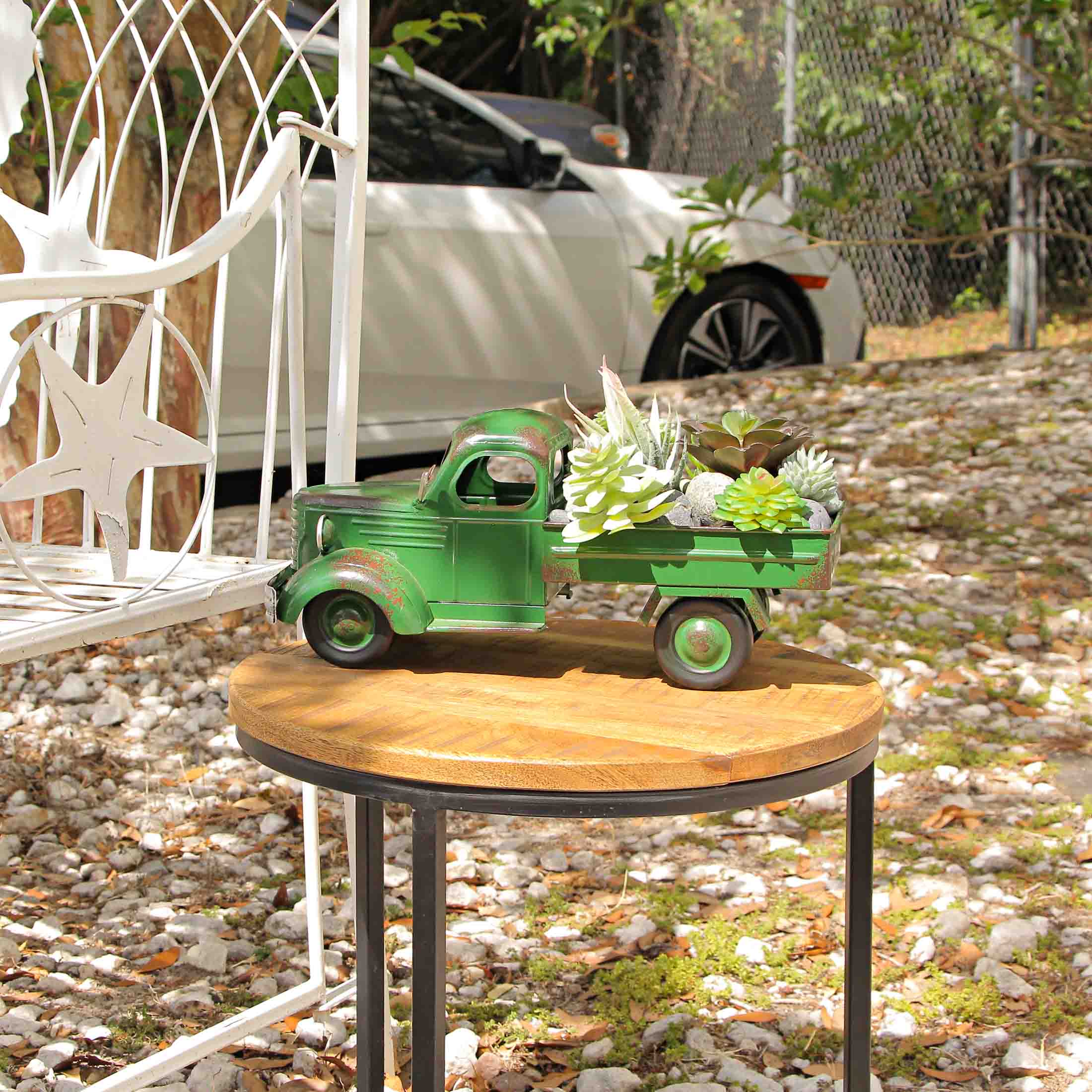 Alt View 4. Zeckos - 14 In Long Green Rustic Metal Decorative Vintage Pickup Truck Planter Farmhouse - Green.