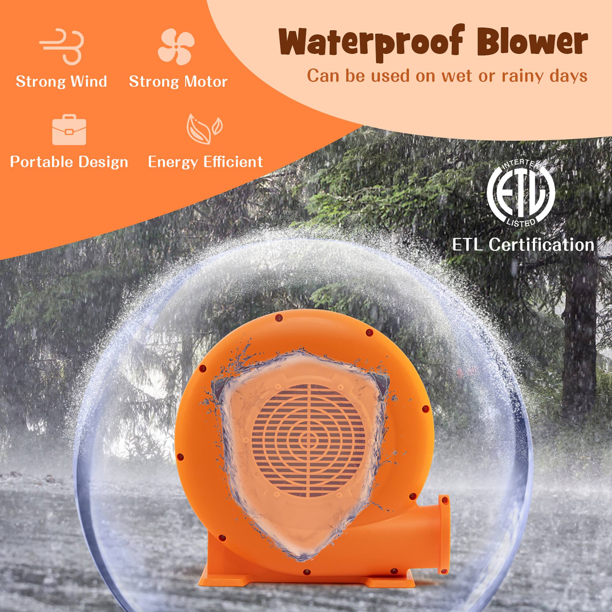Waterproof Blower  
Can be used on wet or rainy days  

- Strong Wind  
- Strong Motor  
- Portable Design  
- Energy Efficient  

ETL Certification