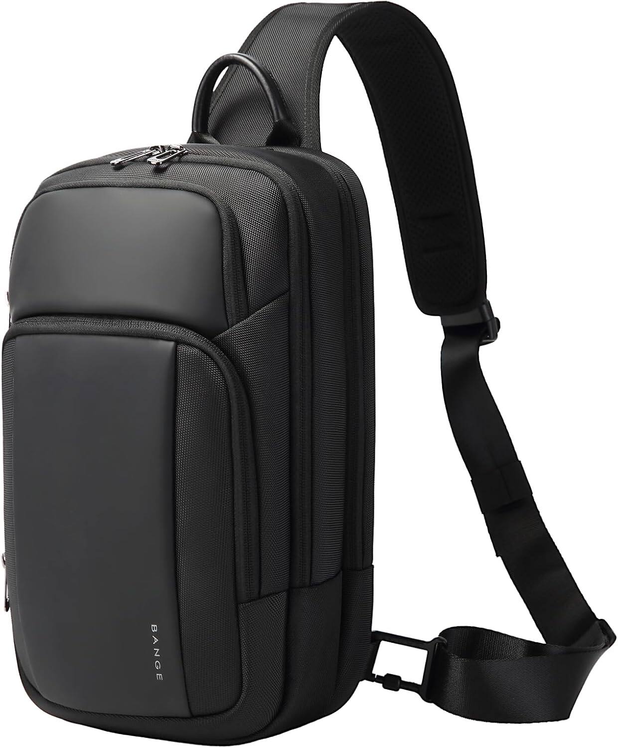 Front. Vulpecula Spade - Sling Bag, Waterproof Shoulder bags with Pad Compartment, Crossbody Backpack for Men - Black.