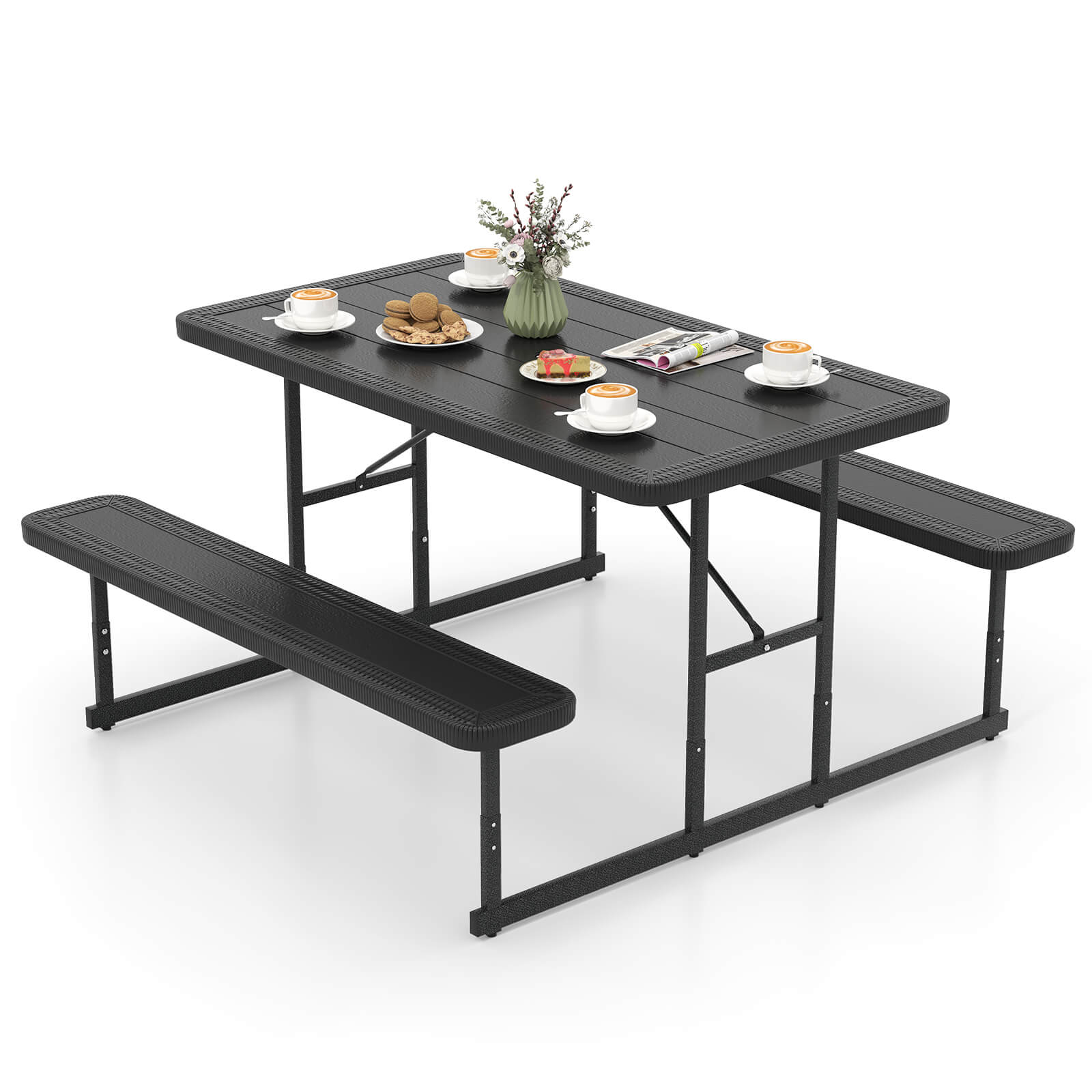 Costway - Picnic Table Bench Set for 2-4 People Outdoor Rectangular Camping Dining Table - Black