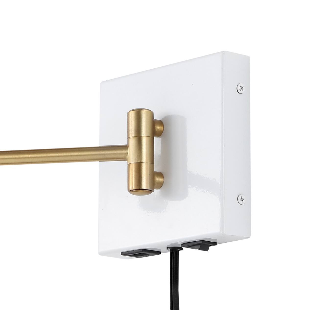 Alt View 5. Jonathan Y - Hygge 16" Swing Arm 1-Light Modern Midcentury Iron USB Charging Port LED Sconce, White/Brass Gold - White.