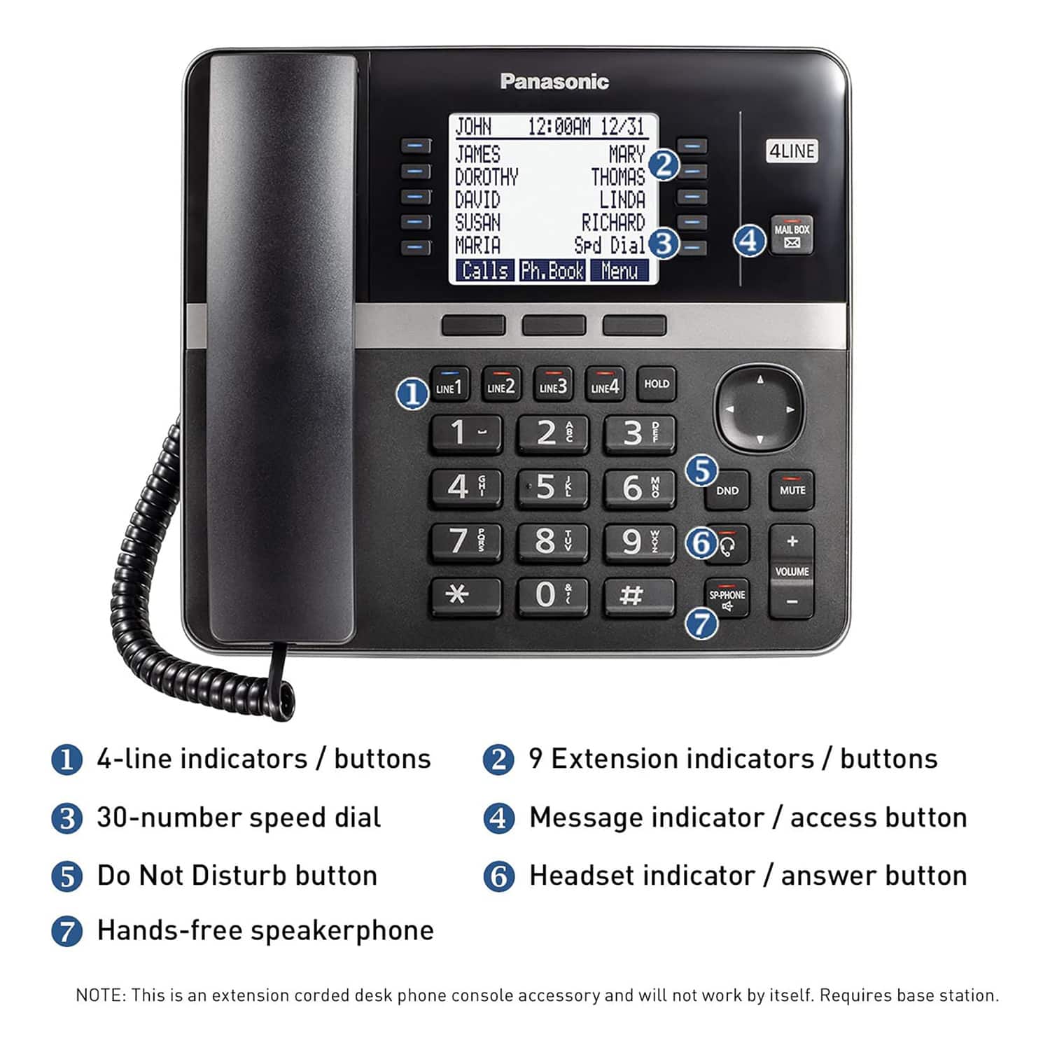 Panasonic Corded Office Phone Extension Accessory KX TGWA40 Black