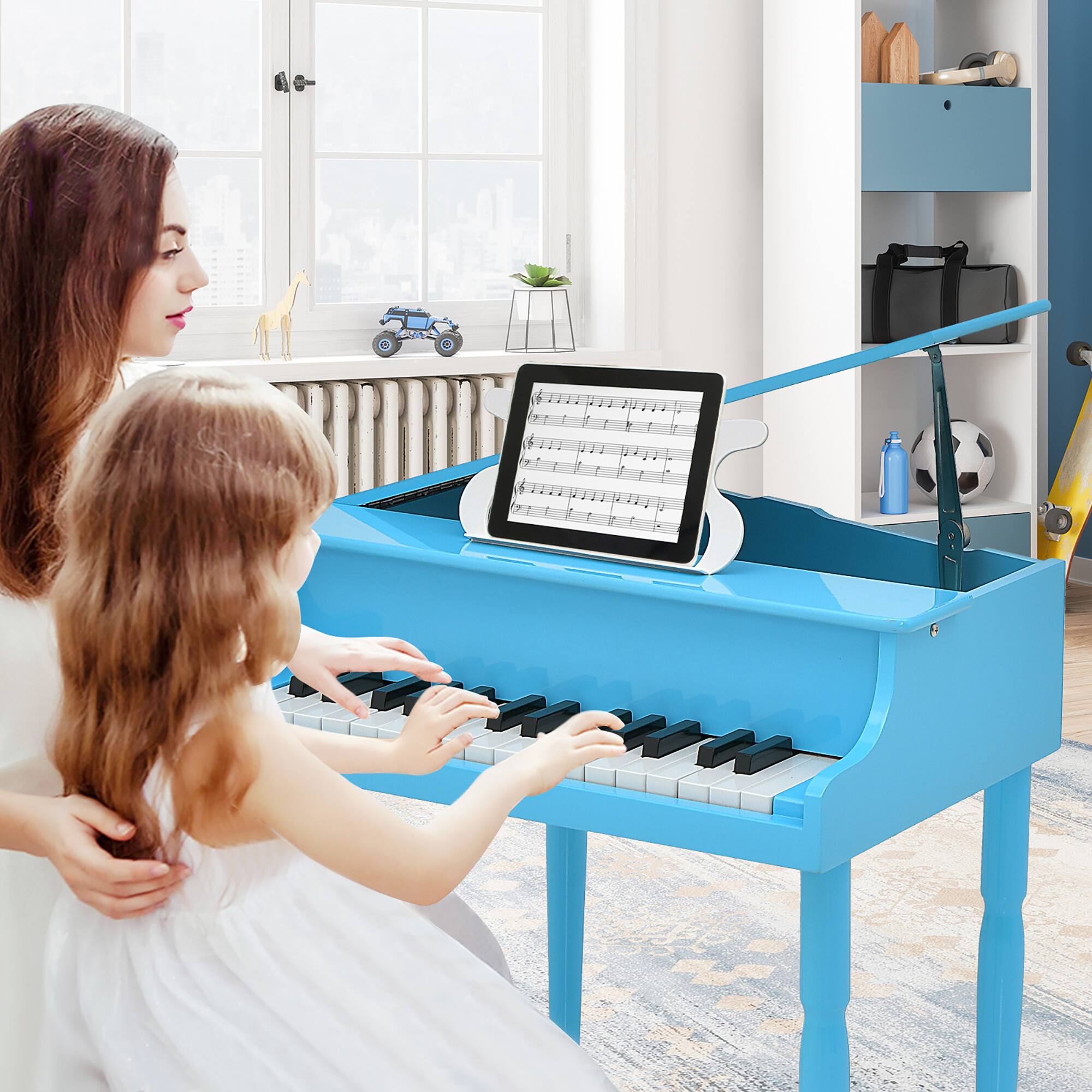 Alt View 3. Gymax - Gymax 30-Key Classic Baby Grand Piano Toddler Toy Wood w/ Bench & Music Rack Blue - Blue.