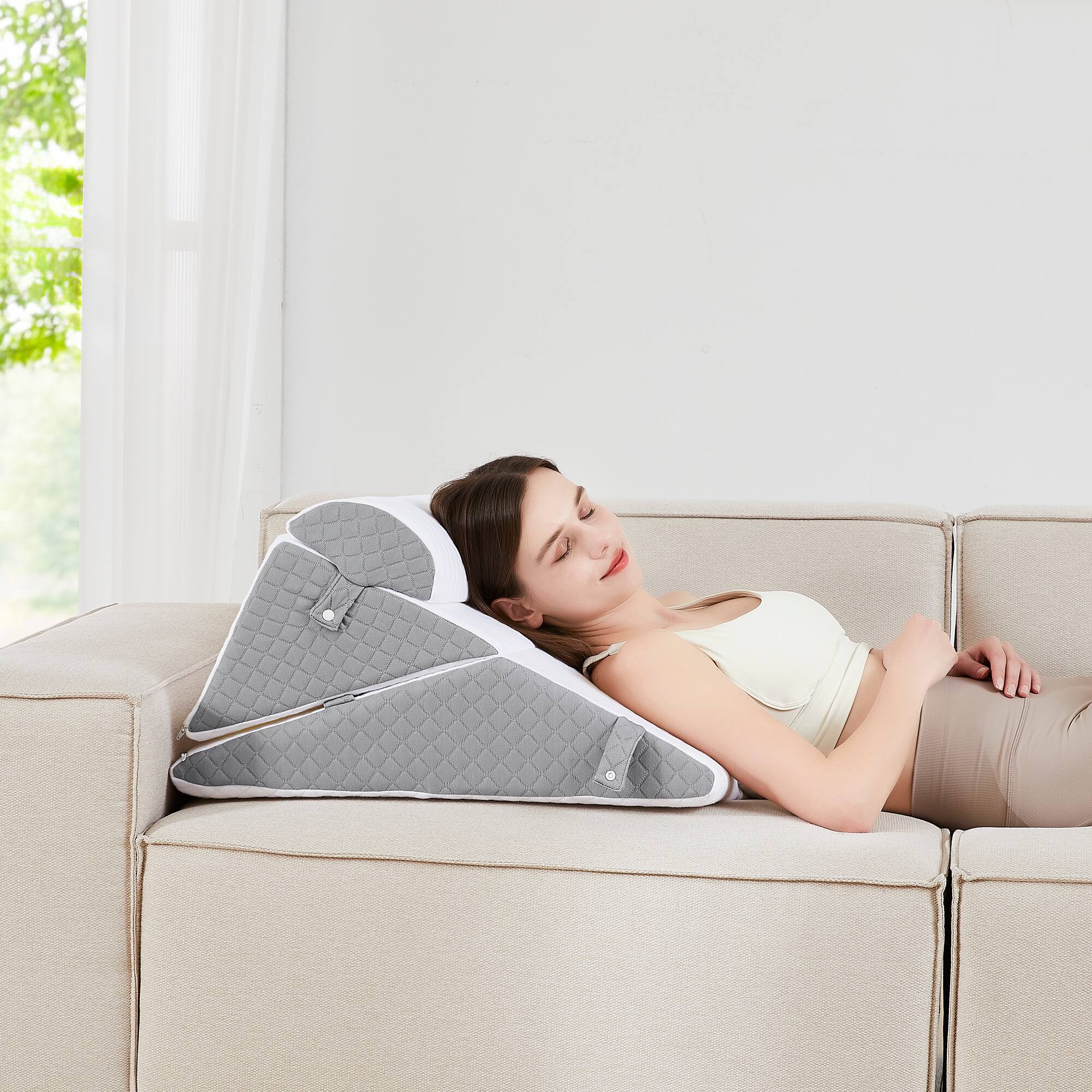 Angle. Sweet Home Collection - 3-Piece Support Wedge Pillow Set with High Density Foam - White.