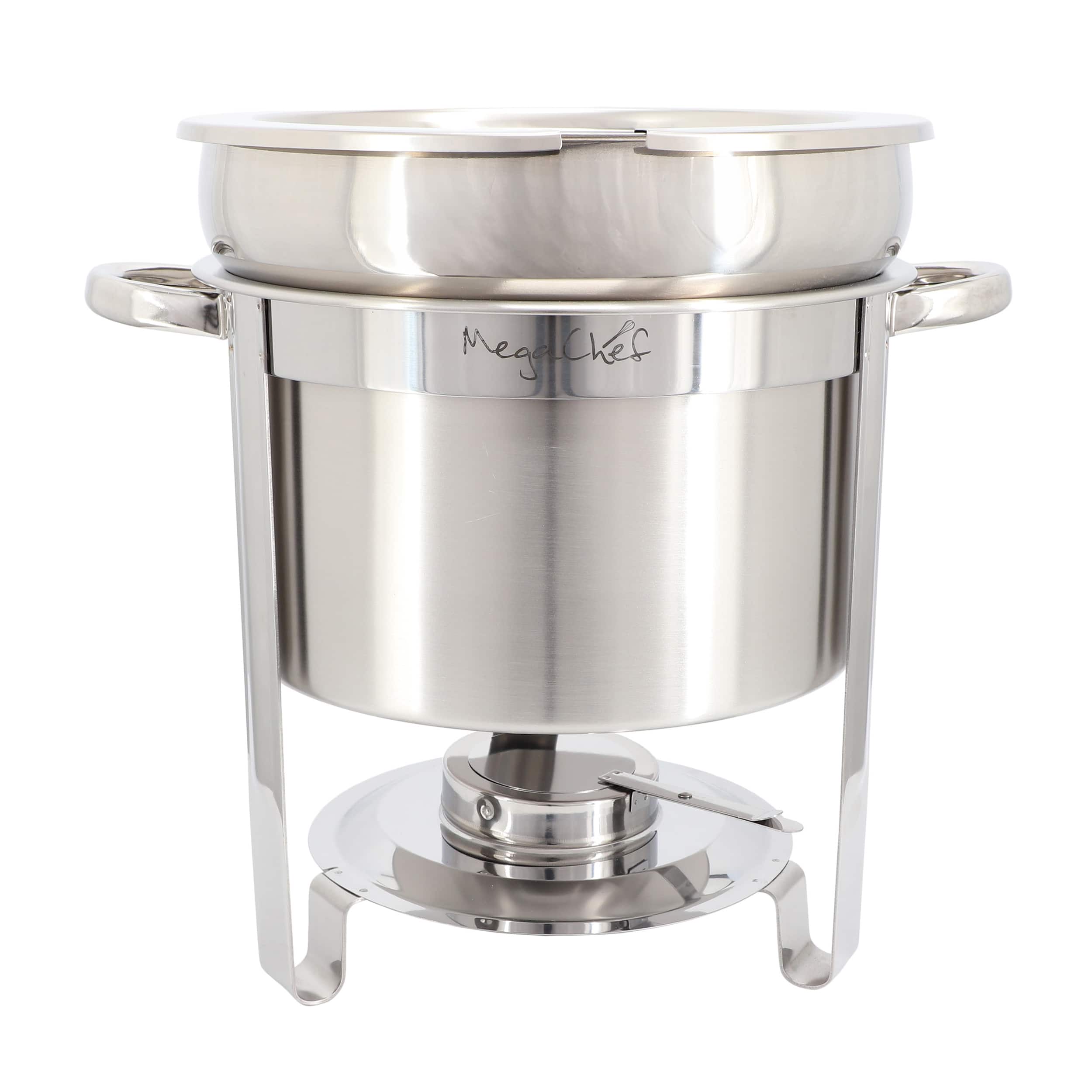 MegaChef - 7.4 Quart Round Stainless Steel Soup Professional Chafing Dish/Food Warmer/Buffet Server Serving Trays - Silver