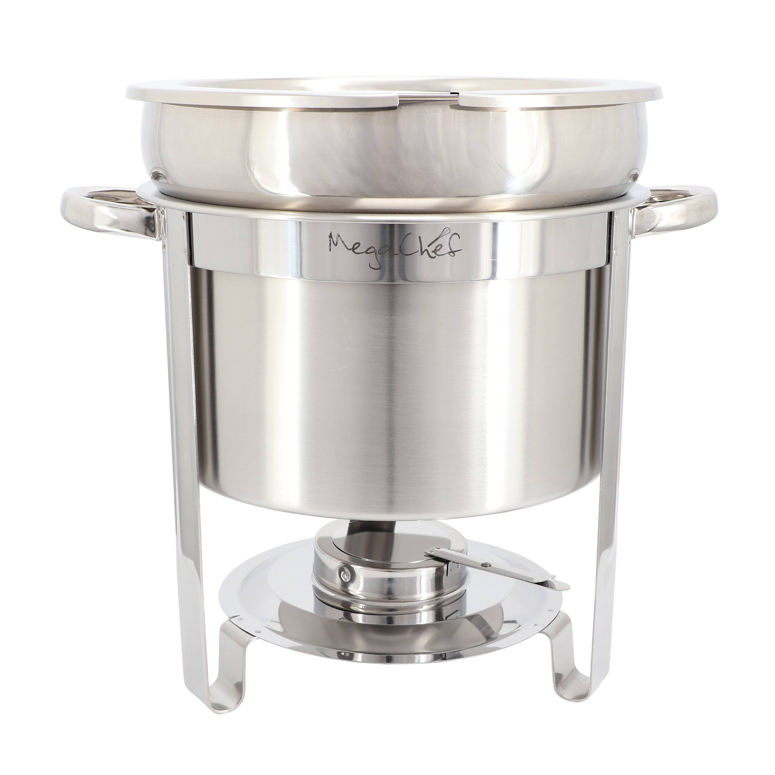 MegaChef - 7.4 Quart Round Stainless Steel Soup Professional Chafing Dish/Food Warmer/Buffet Server Serving Trays - Silver